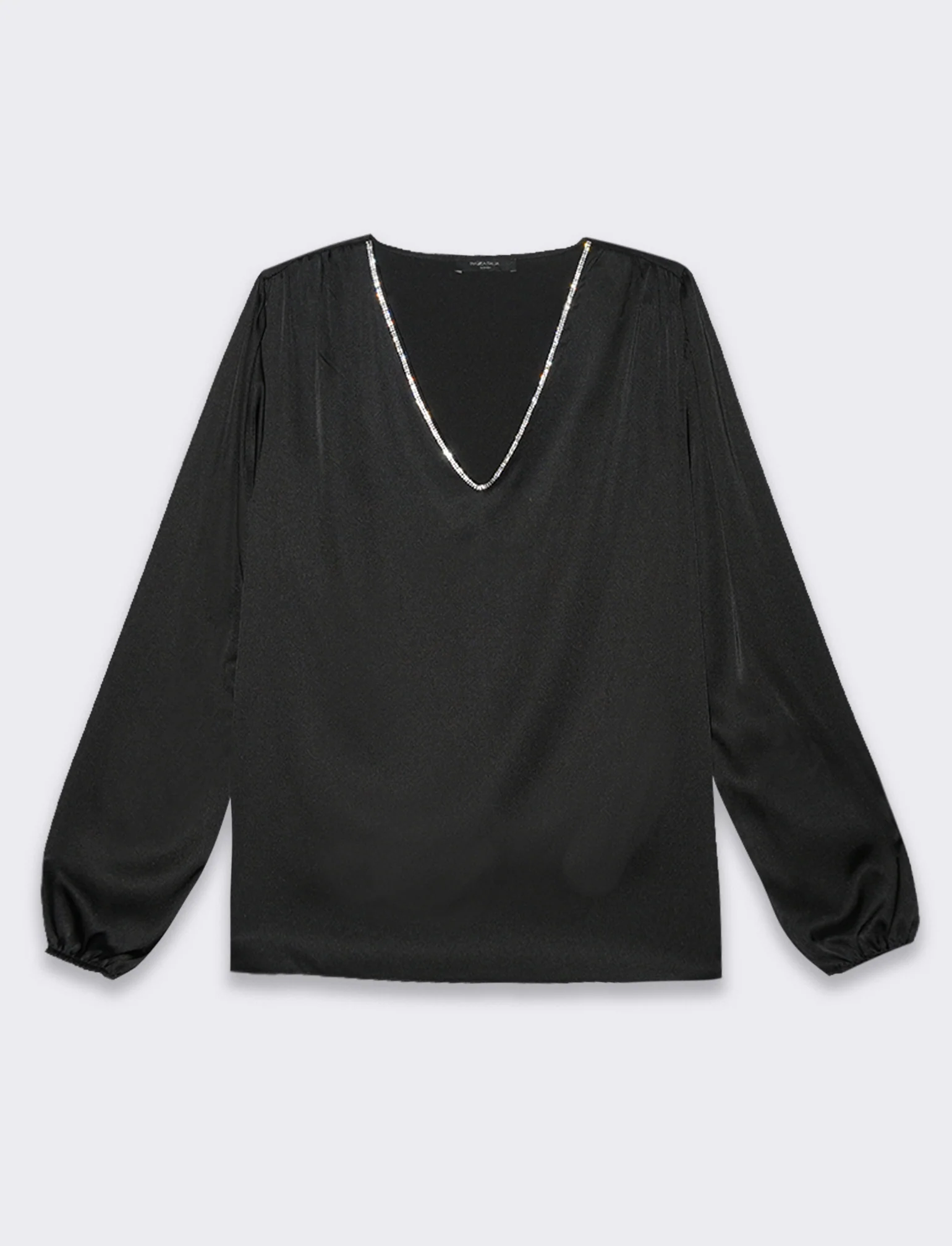 Casacca scollo V con inserti strass - Nero - Image 2