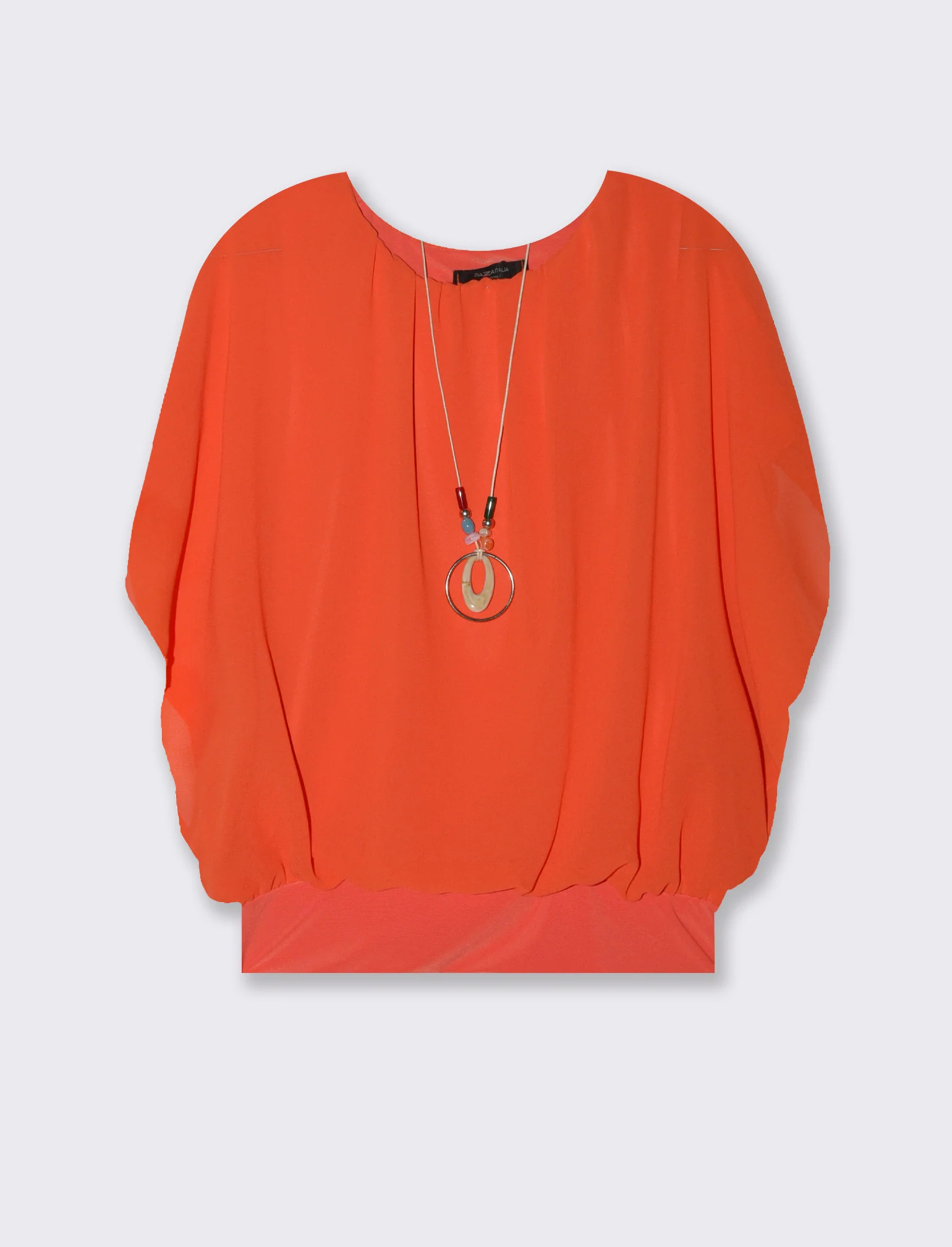 Casacca smanicata in tessuto leggero con collana - Arancio - Image 4