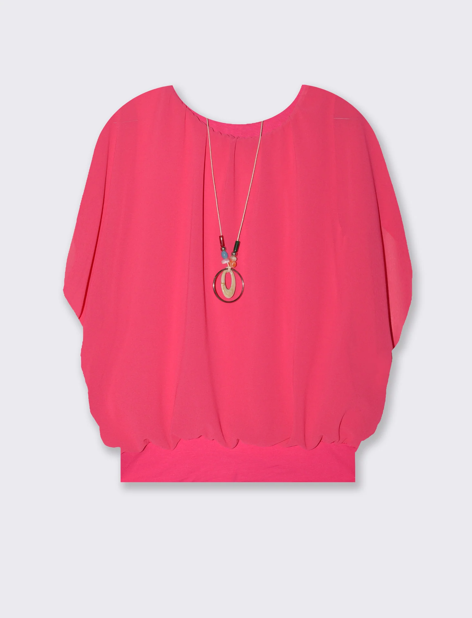 Casacca smanicata in tessuto leggero con collana - Fuxia - Image 3