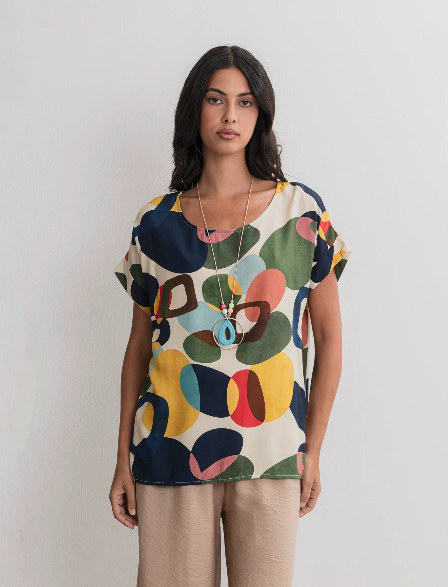 Casacca stampata con collana - Blu - Image 4