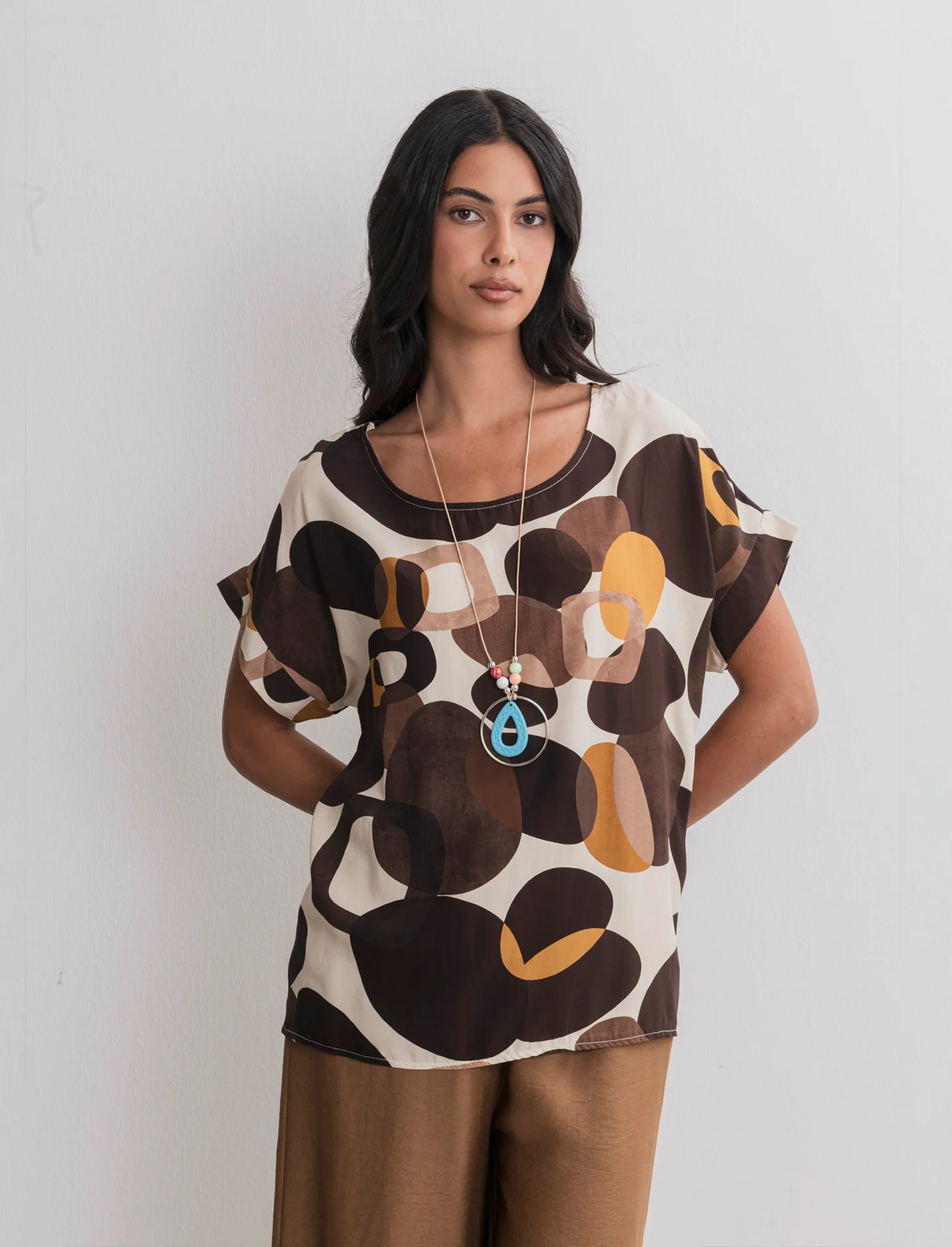 Casacca stampata con collana - Marrone tabacco - Image 3