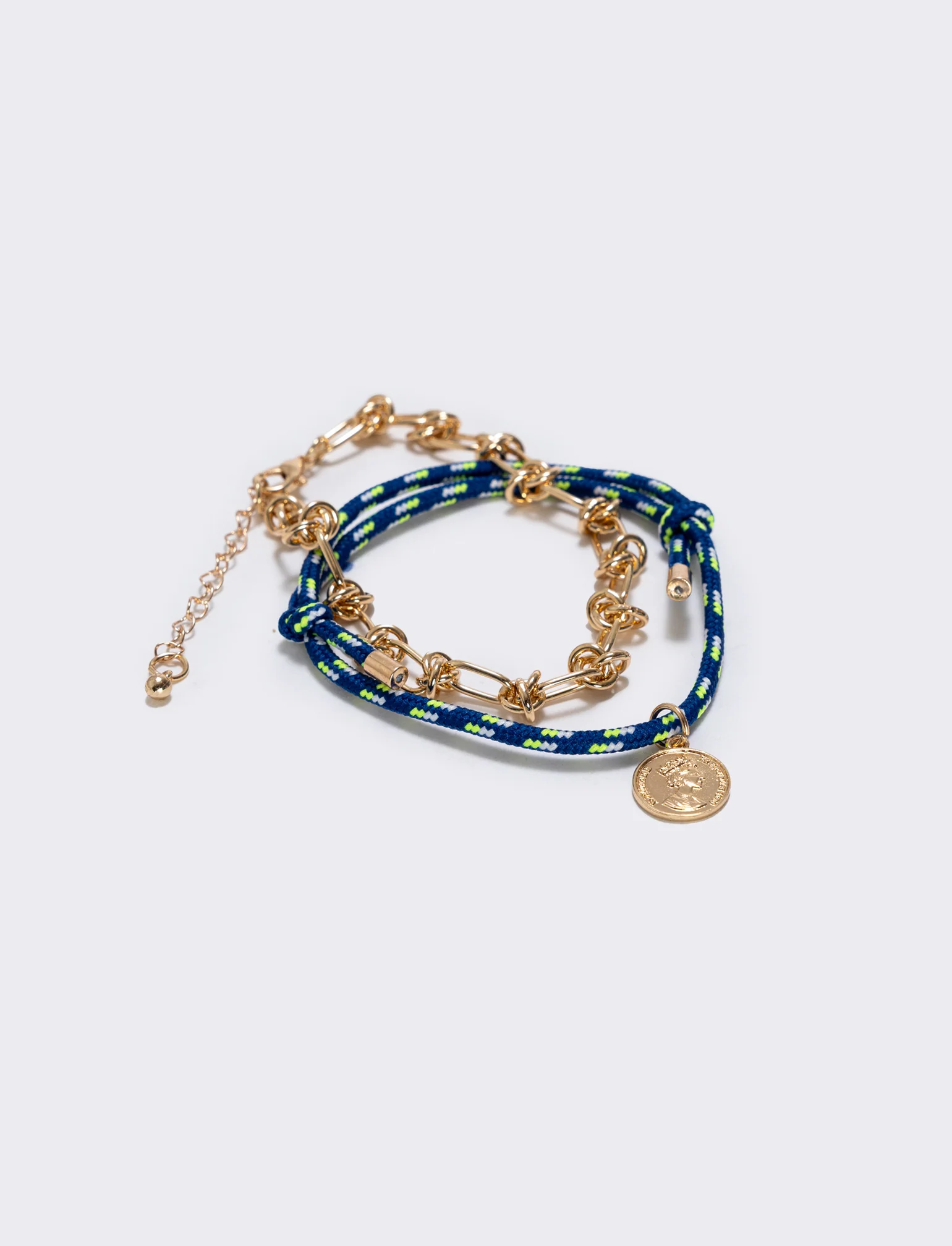 Cavigliera in cordoncino e catenina nodi - Blu