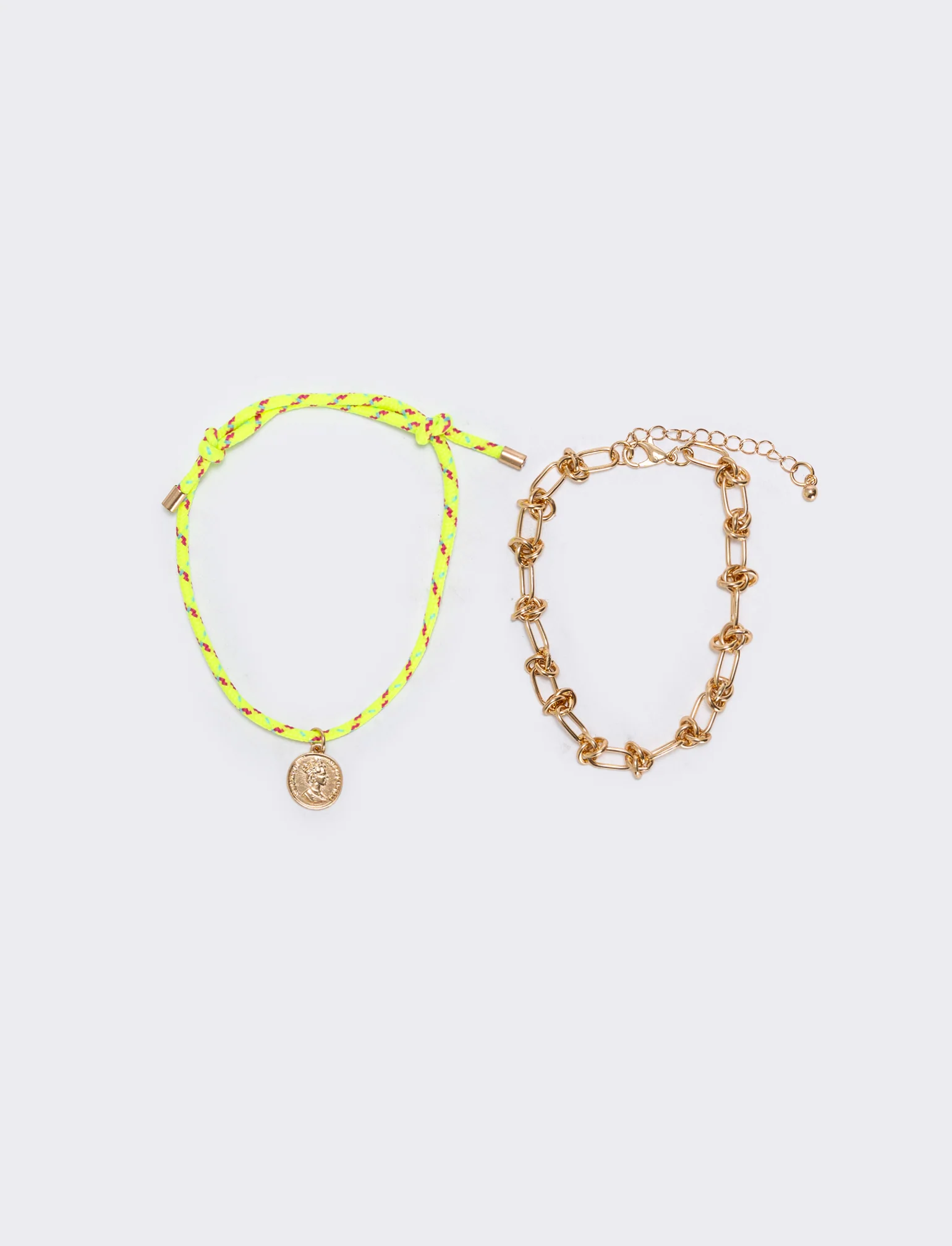 Cavigliera in cordoncino e catenina nodi - Giallo lime - Image 2