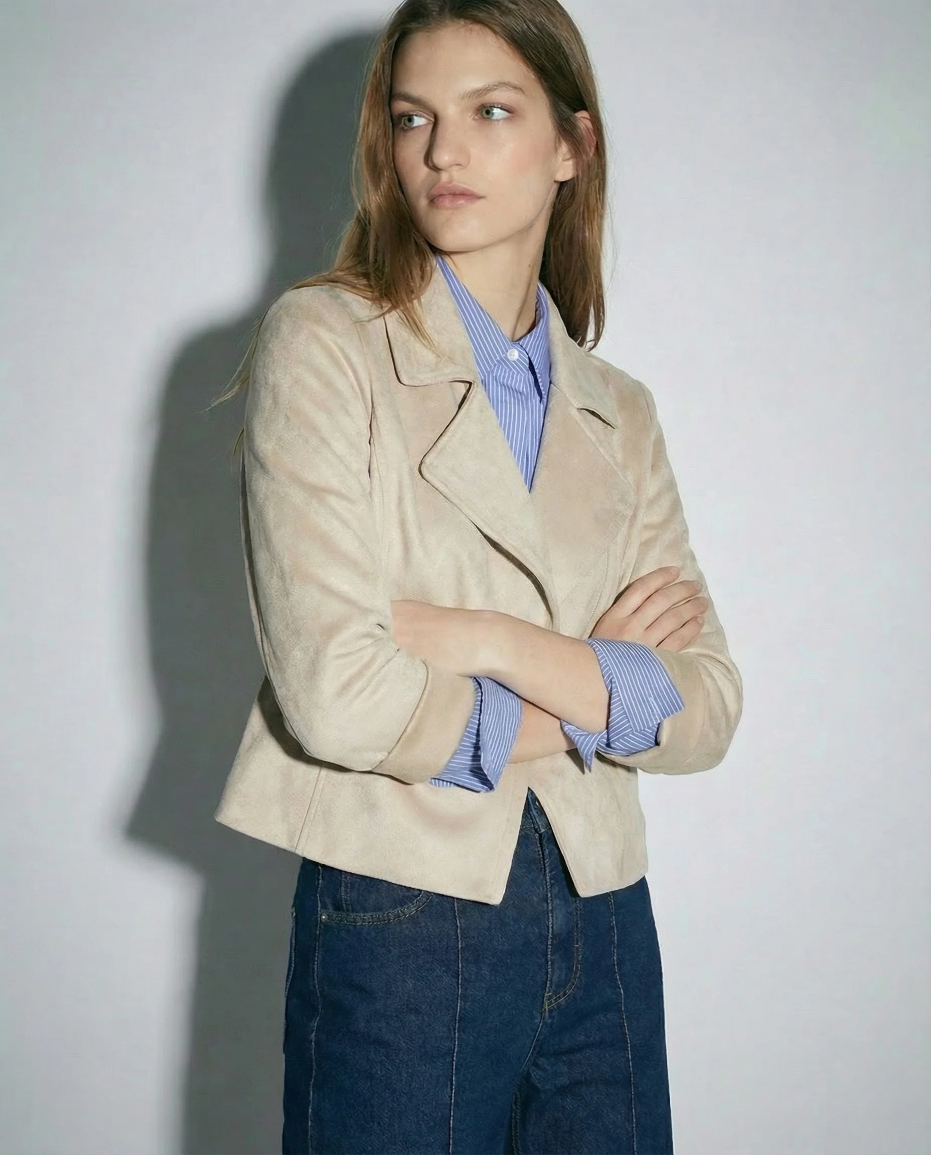Chiodo in suede elegante - Vaniglia - Image 3