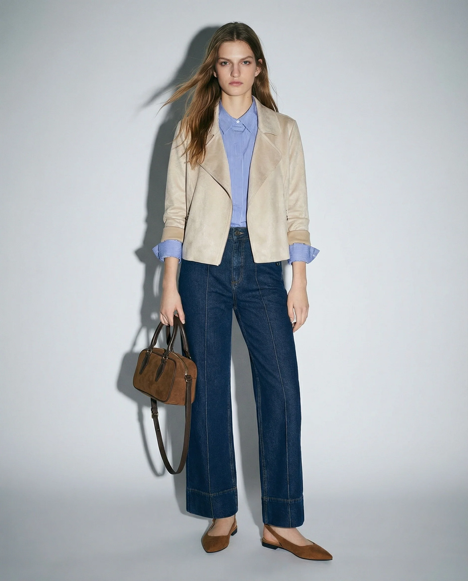 Chiodo in suede elegante - Vaniglia - Image 4