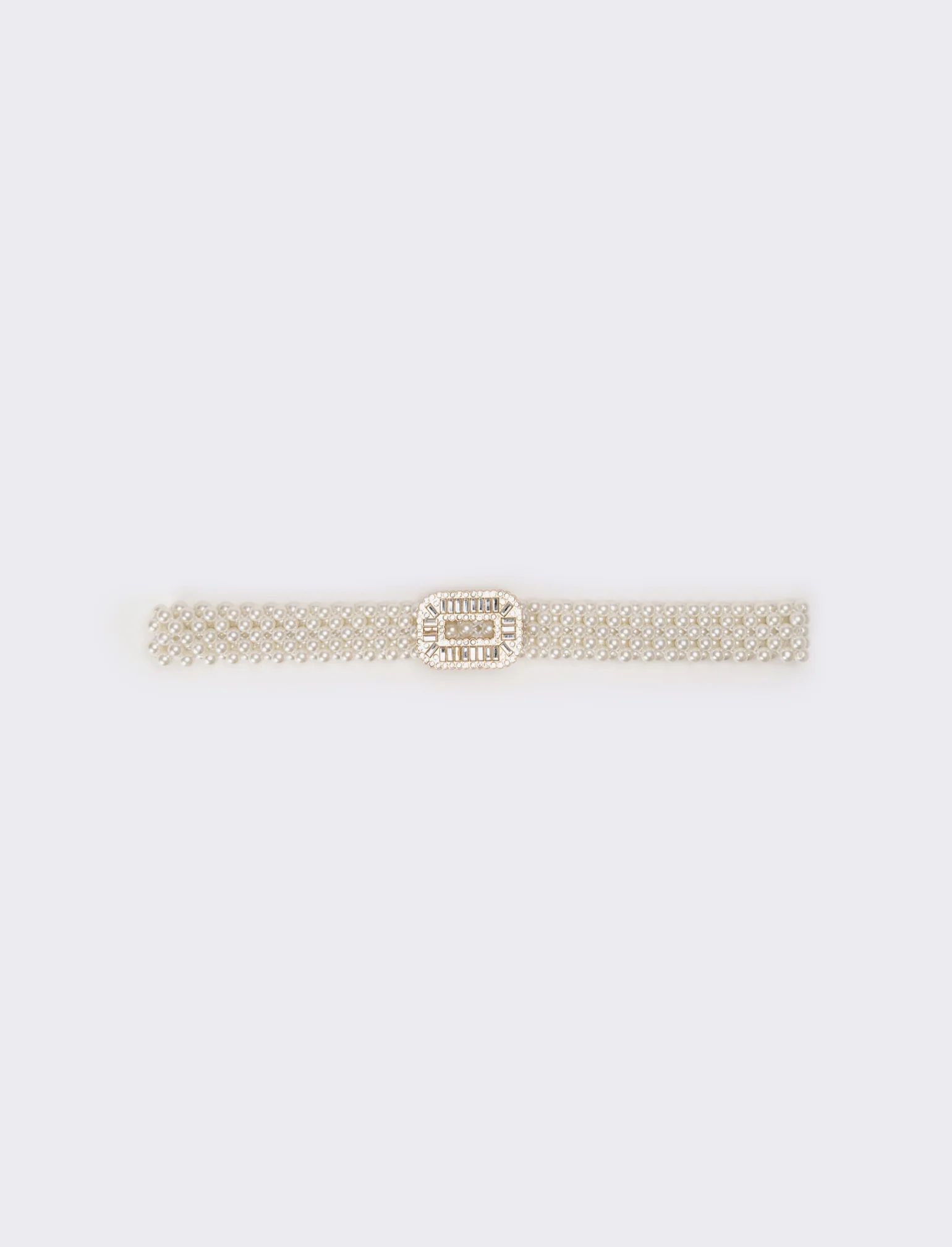 Cintura donna con perle e fibbia strass - Argento