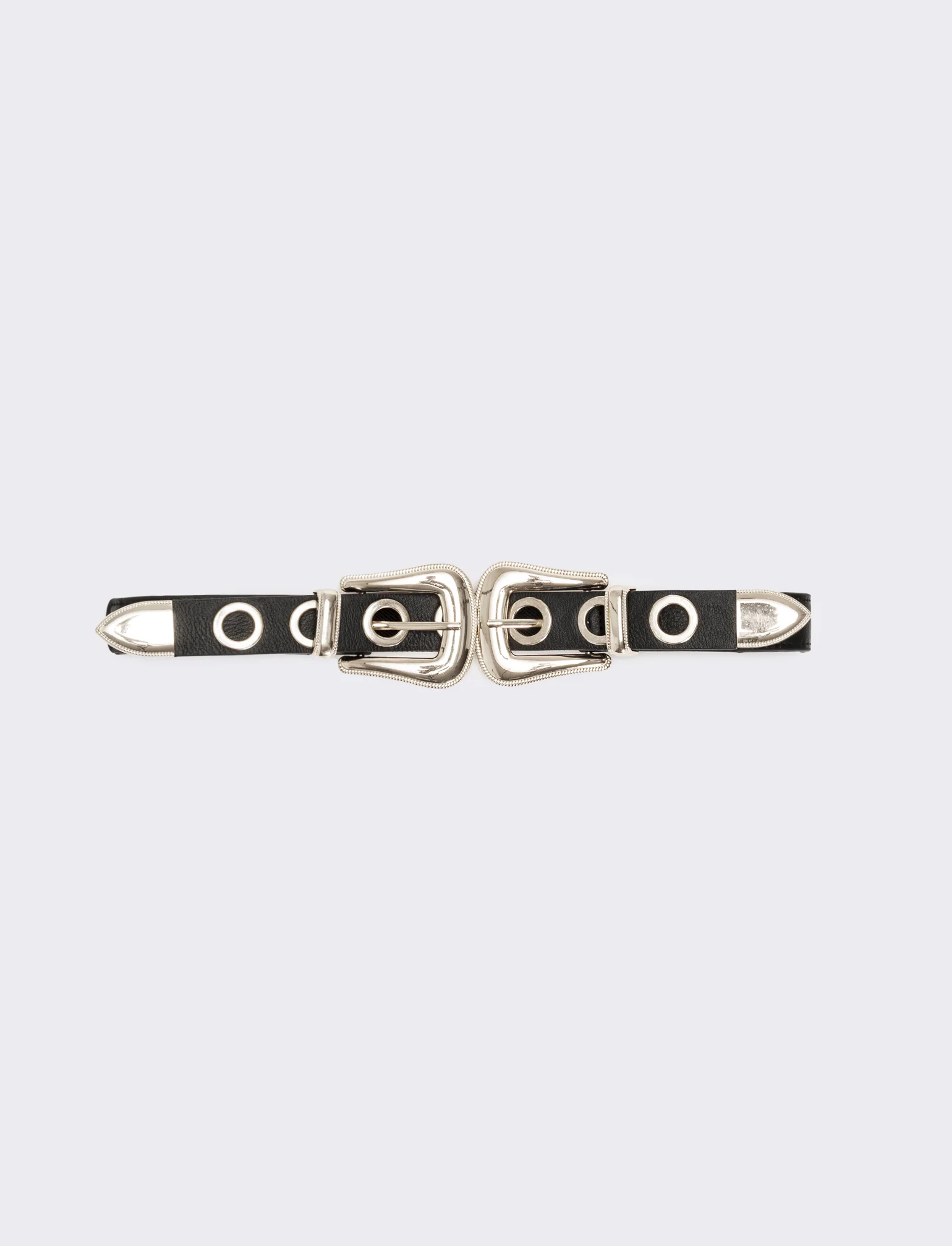 Cintura donna elastica doppia fibbia e occhielli metallo - Nero-argento