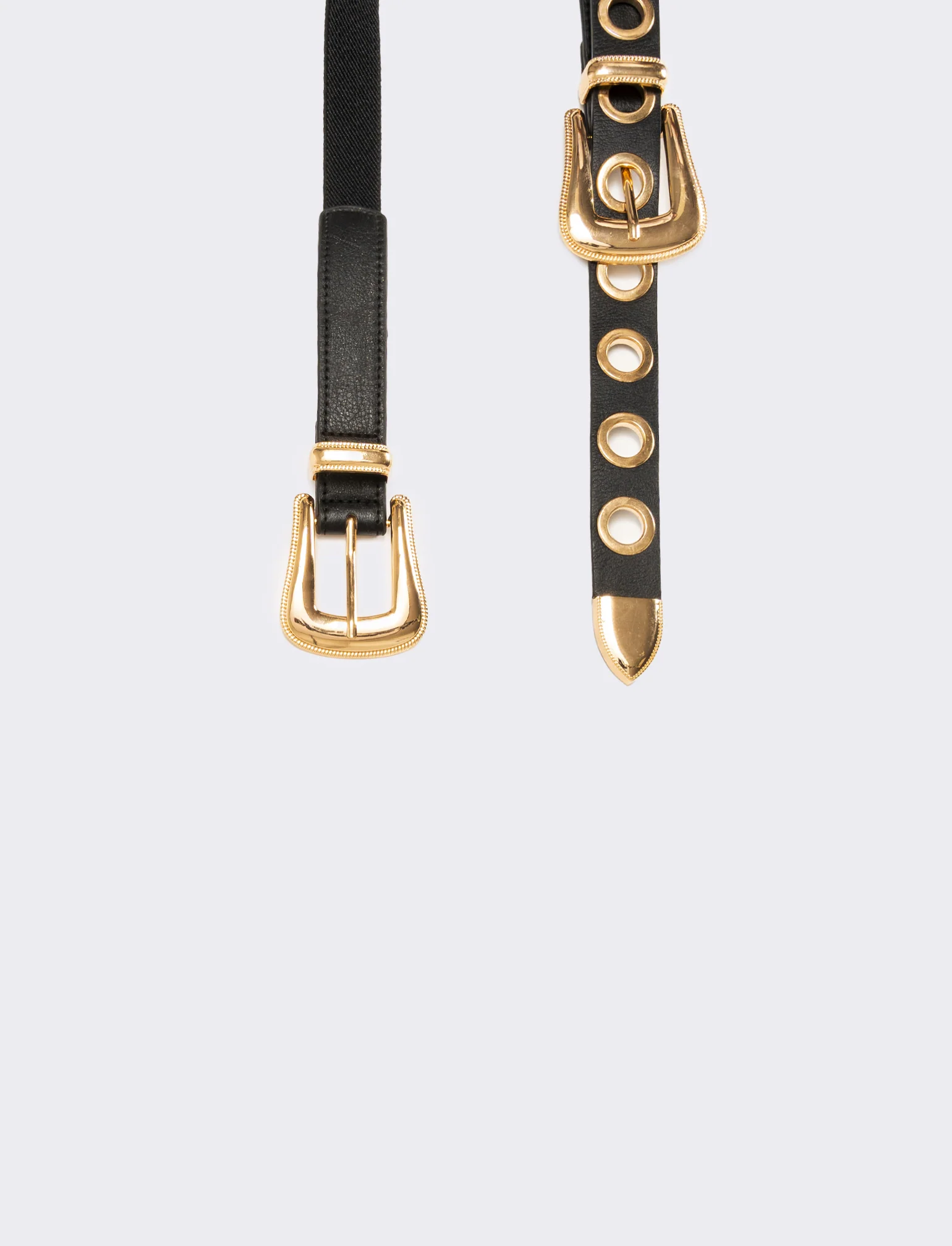Cintura donna elastica doppia fibbia e occhielli metallo - Nero-oro - Image 2
