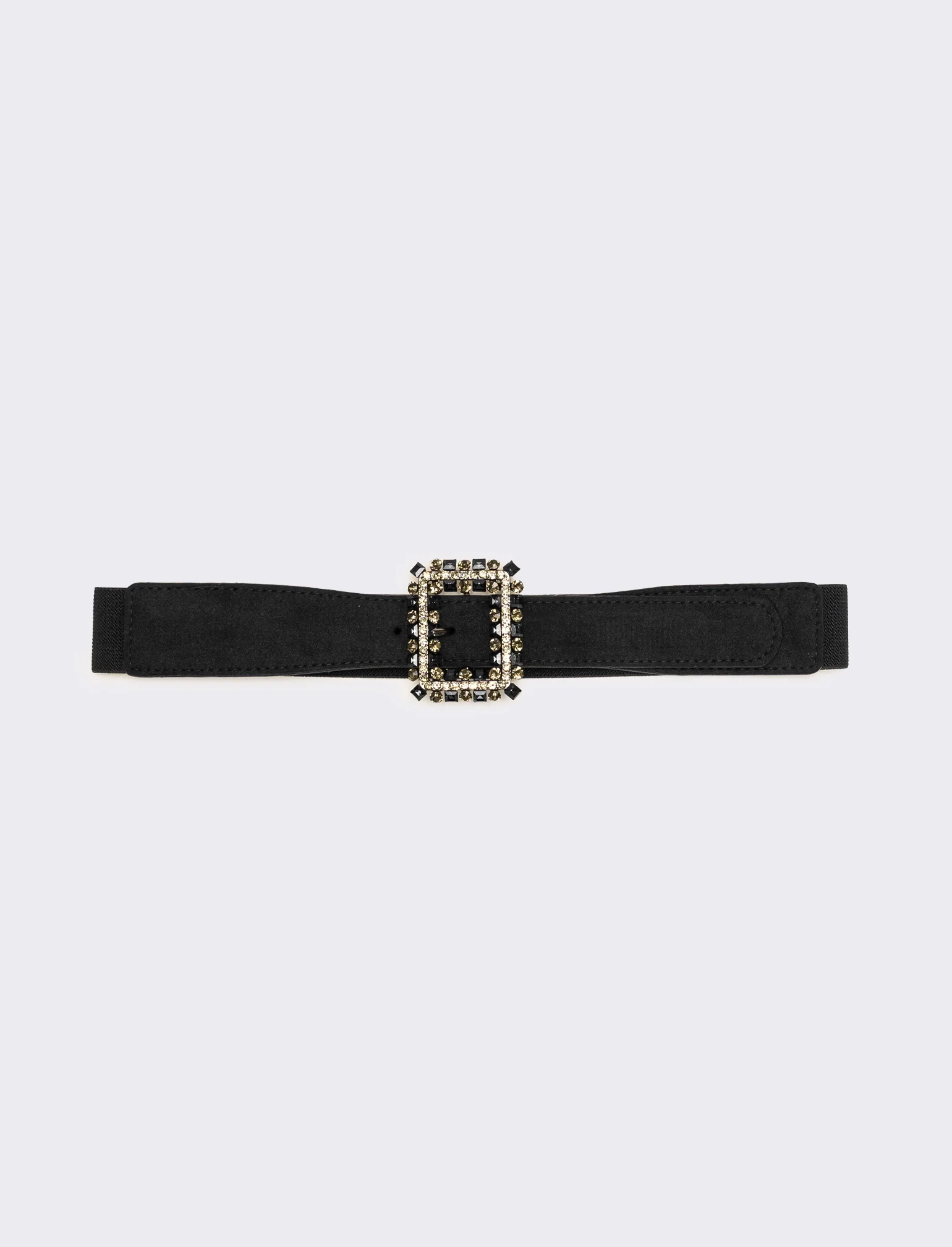 Cintura donna elastica fibbia quadrata con pietre - Nero