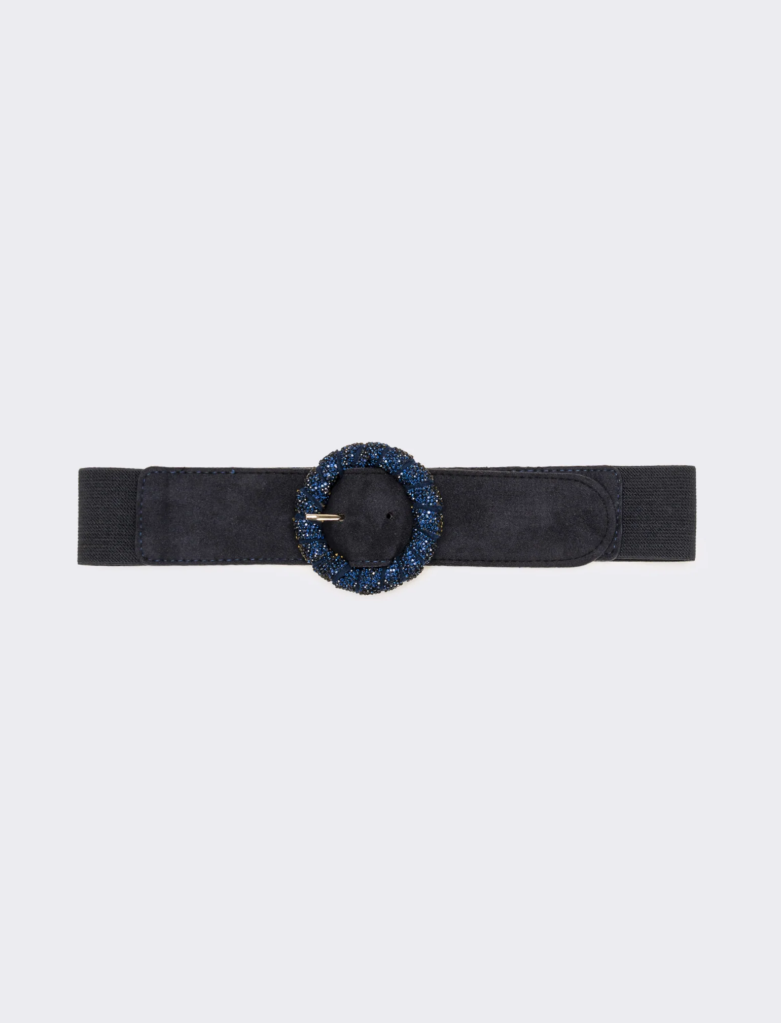 Cintura donna elastica fibbia rotonda con pietre - Blu