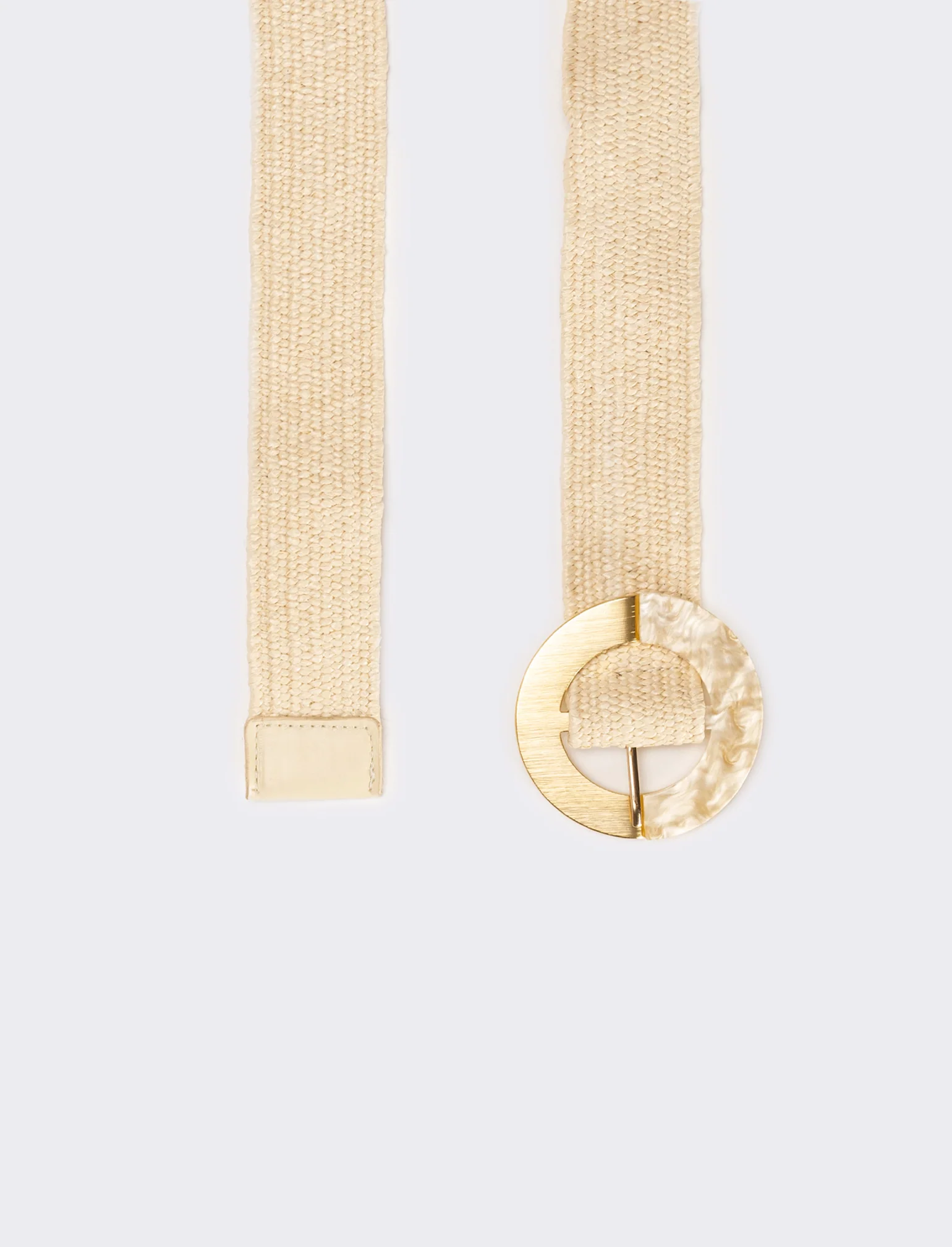 Cintura donna in paglia fibbia tonda - Beige - Image 2