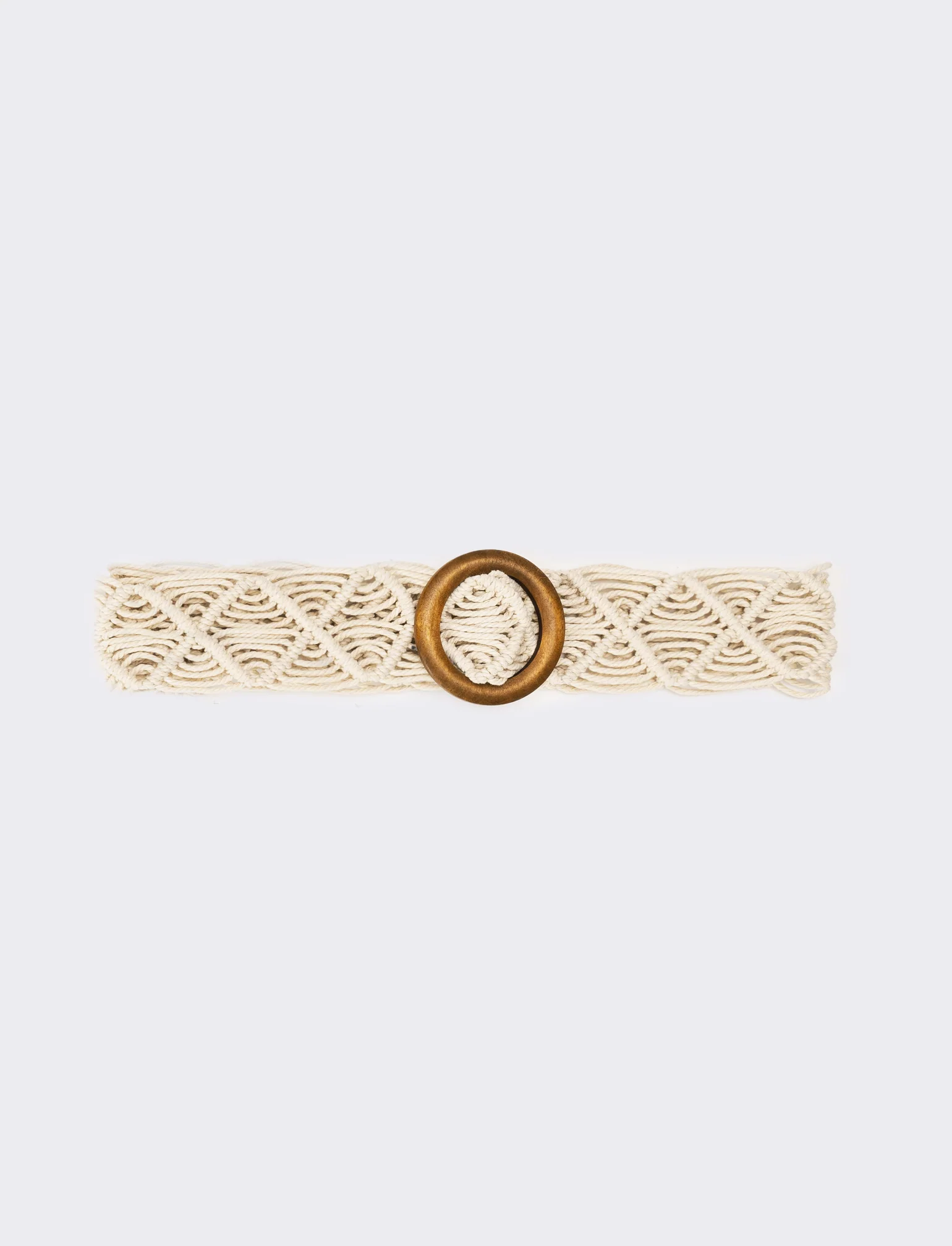Cintura donna intrecciata filo e fibbia in legno - Beige