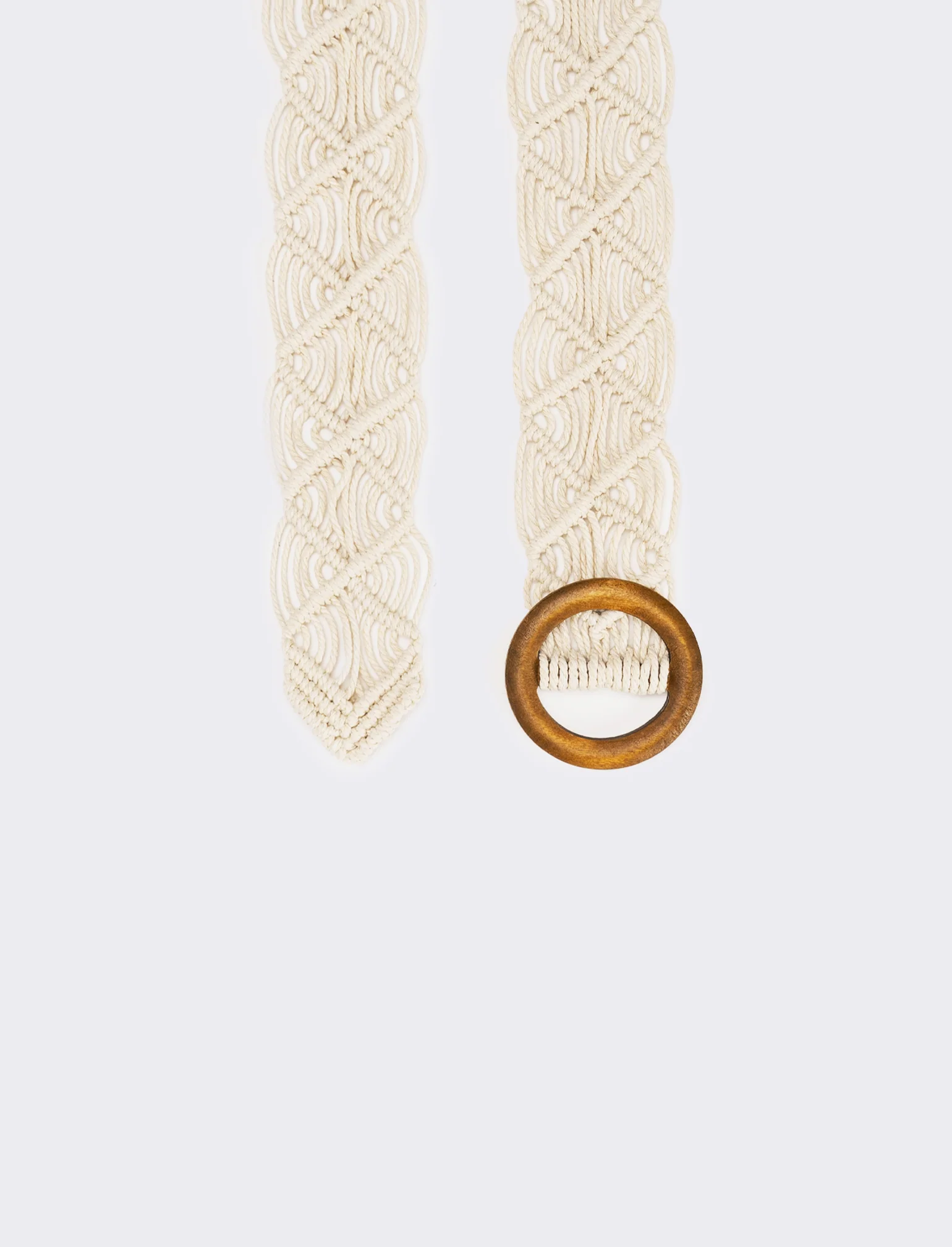 Cintura donna intrecciata filo e fibbia in legno - Beige - Image 2