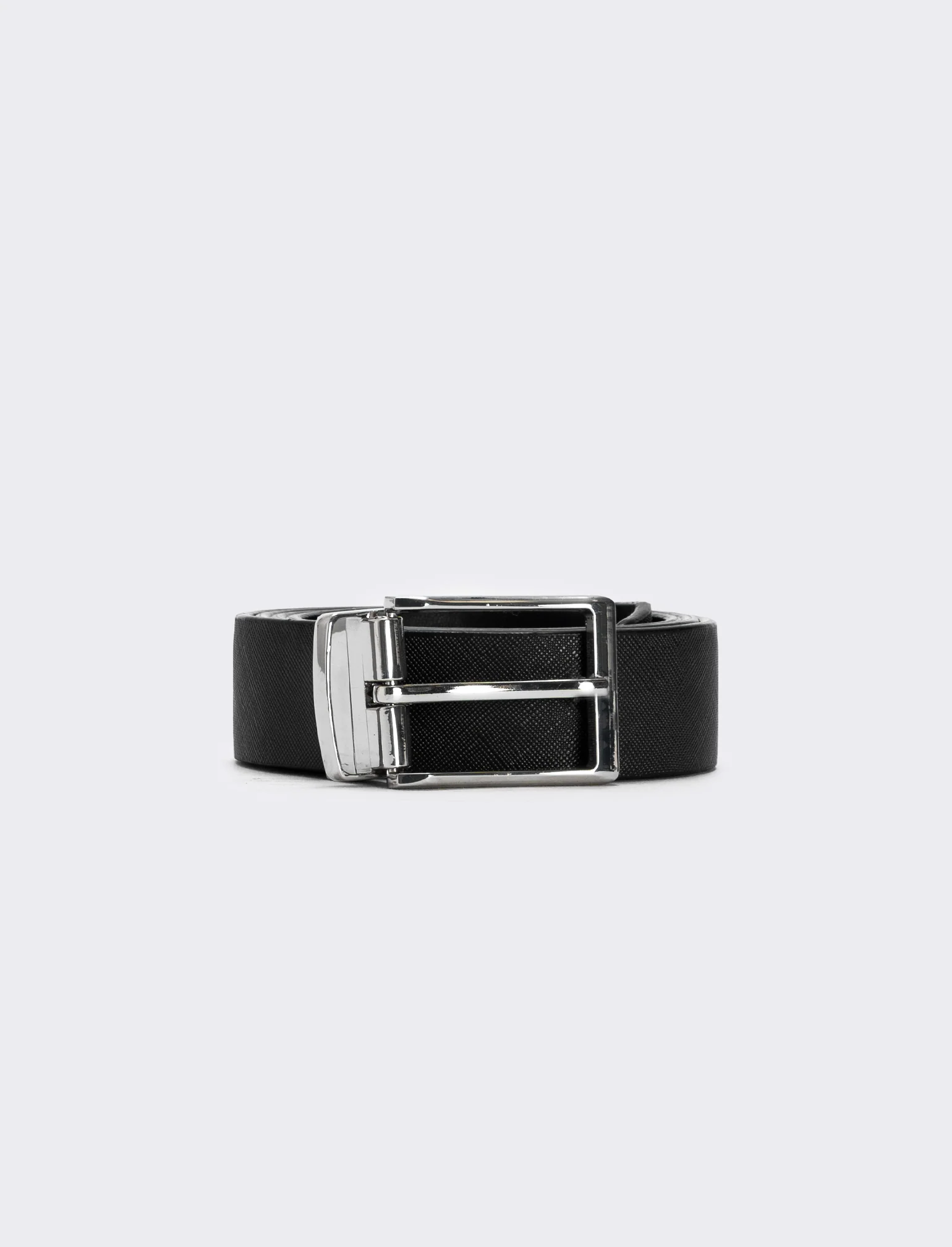 Cintura double face con passante in metallo - Nero