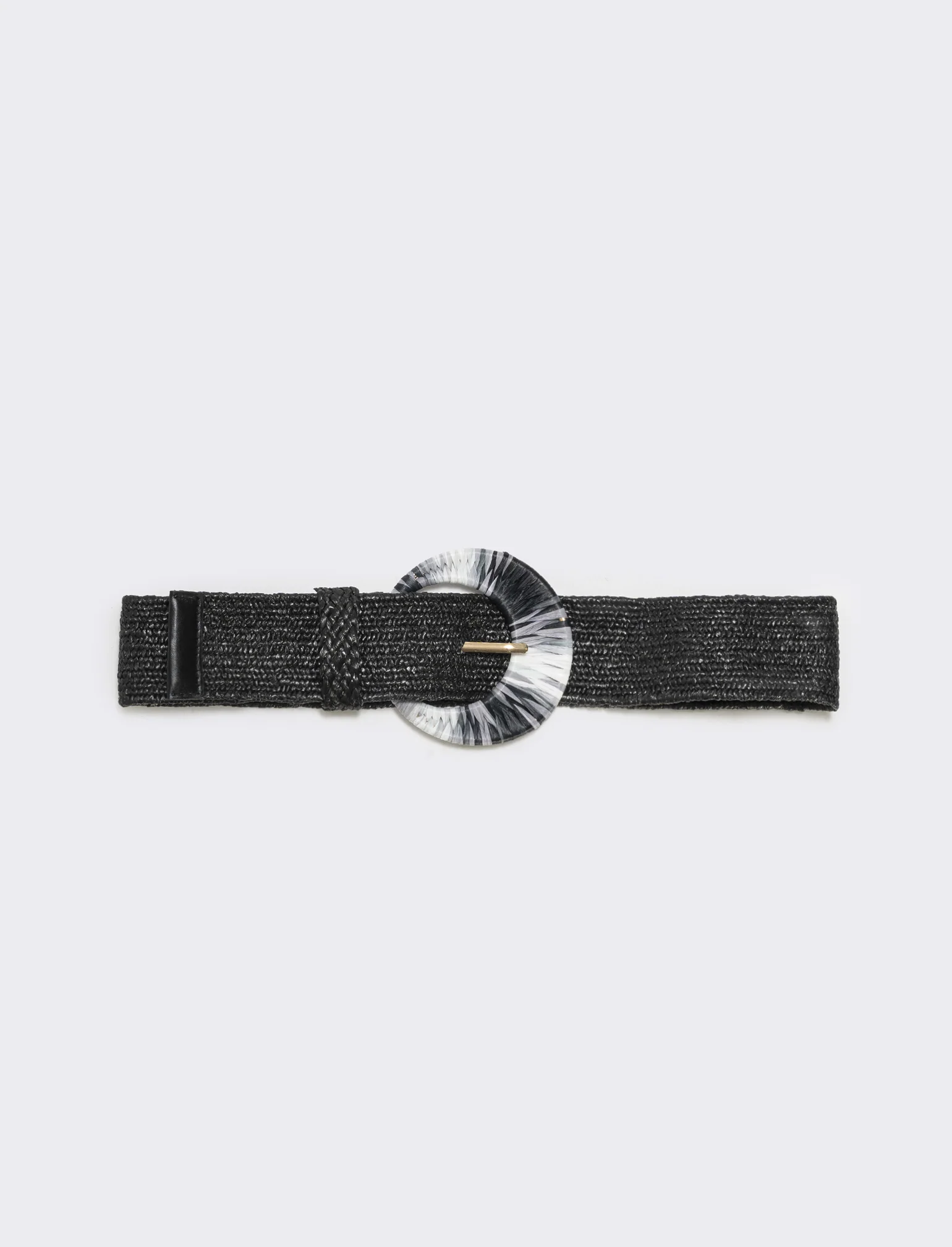 Cintura elastica con fibbia in paglia - Nero