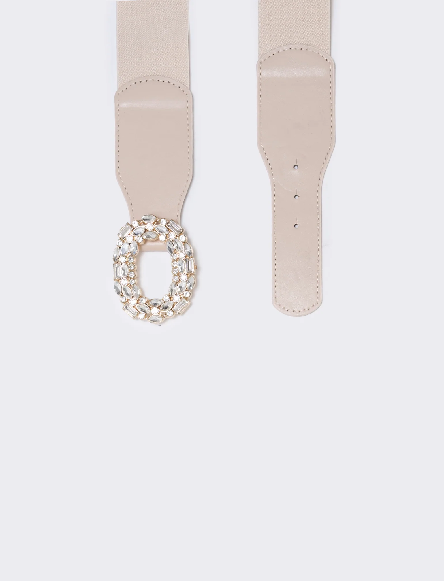 Cintura elastica con fibbia strass - Beige - Image 2