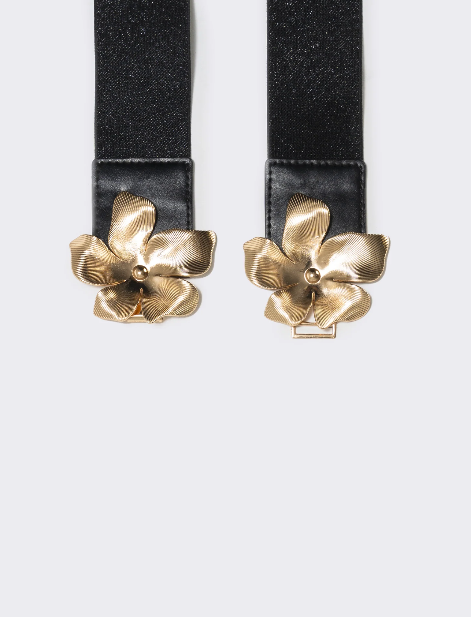 Cintura elastica lurex con fibbia fiore - Nero - Image 2