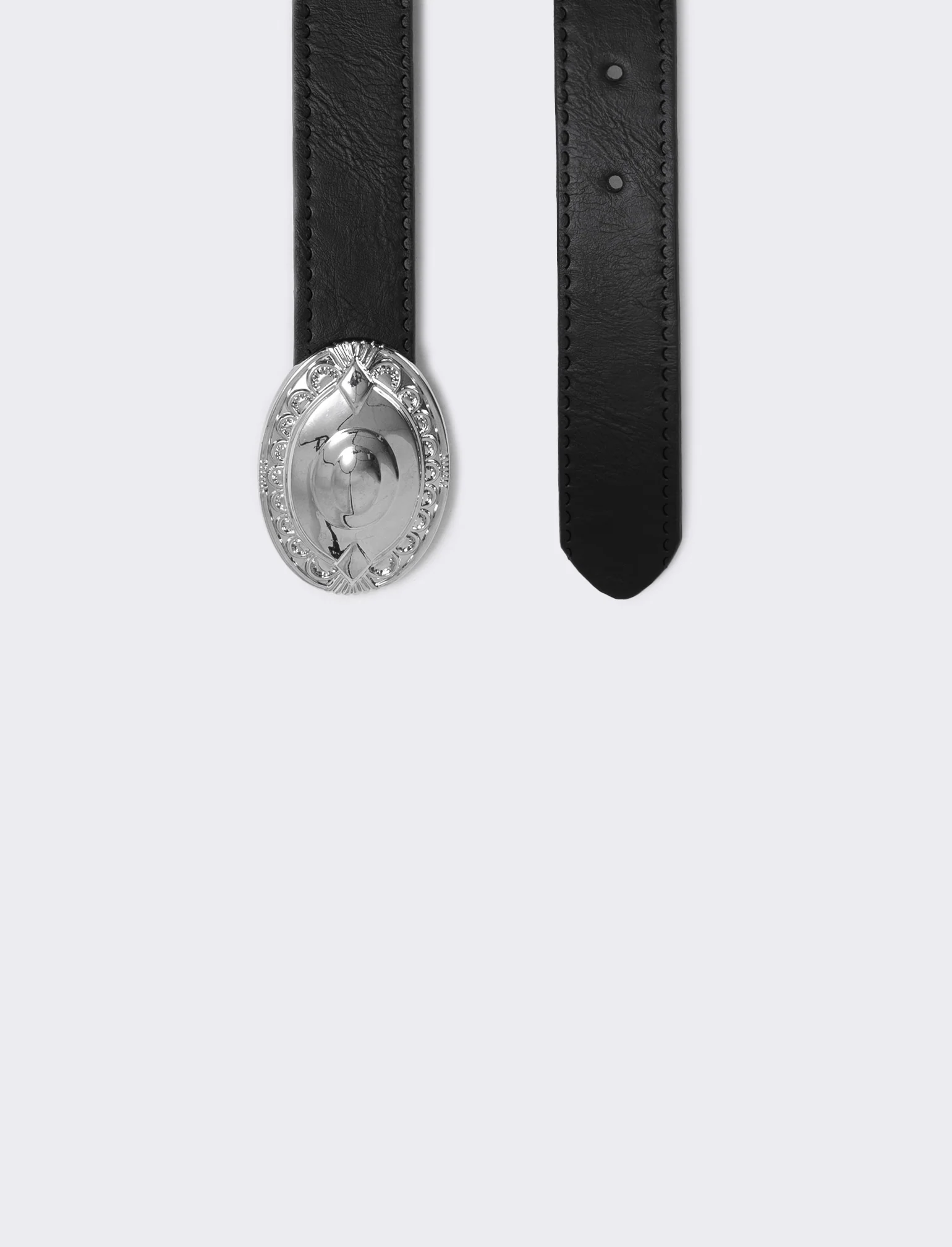 Cintura fibbia ovale stile country - Nero - Image 2