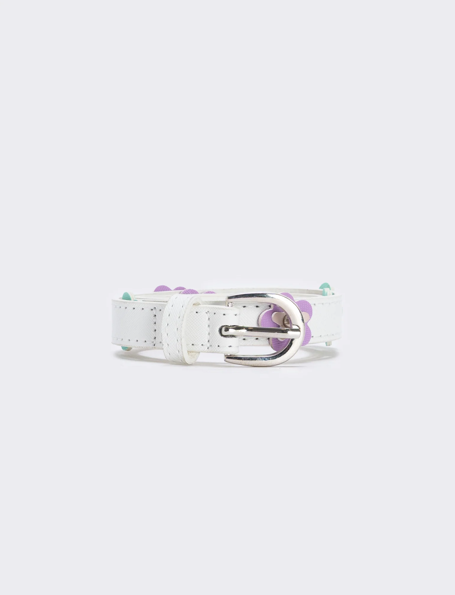 Cintura saffiano con fiorellini colorati - Bianco