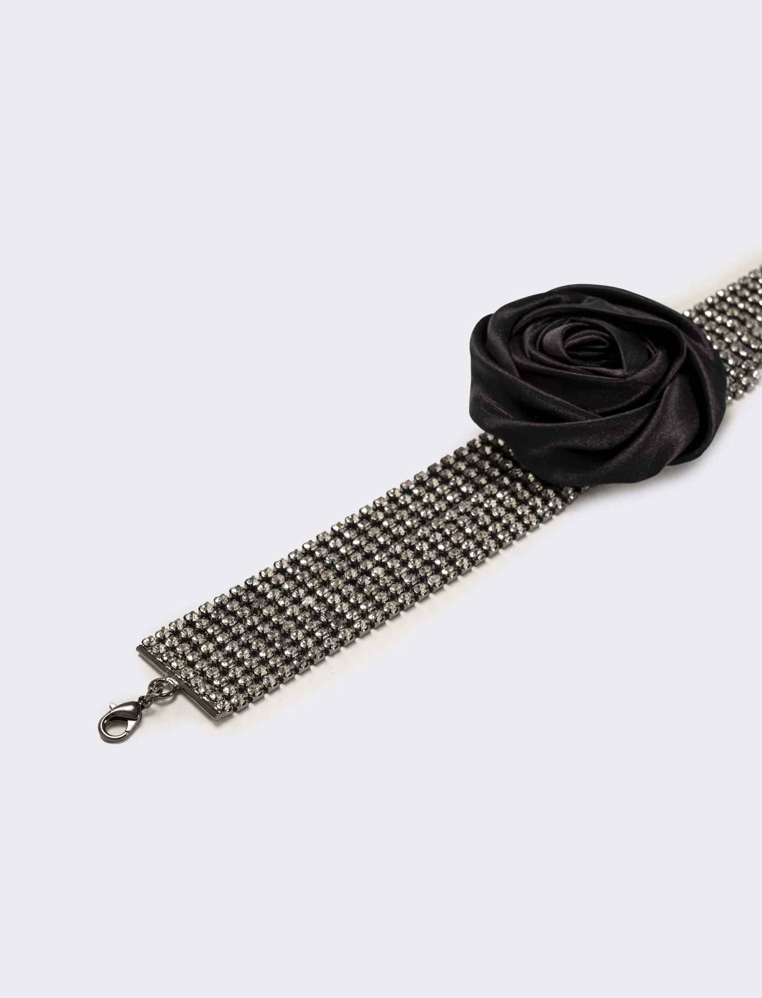 Collana chocker con strass e rosa in tessuto - Nero - Image 2