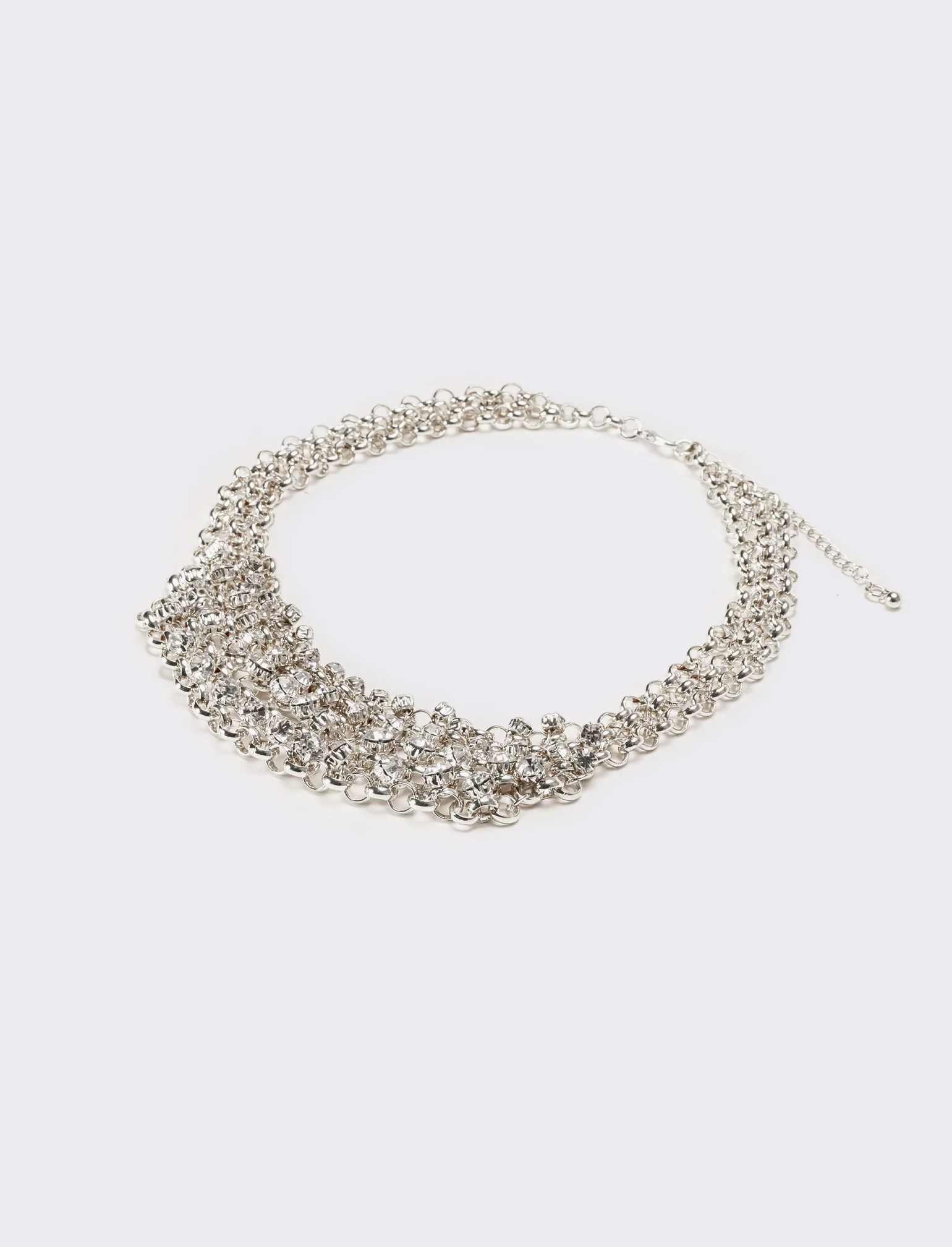 Collana donna con strass e maglia metallica - Argento