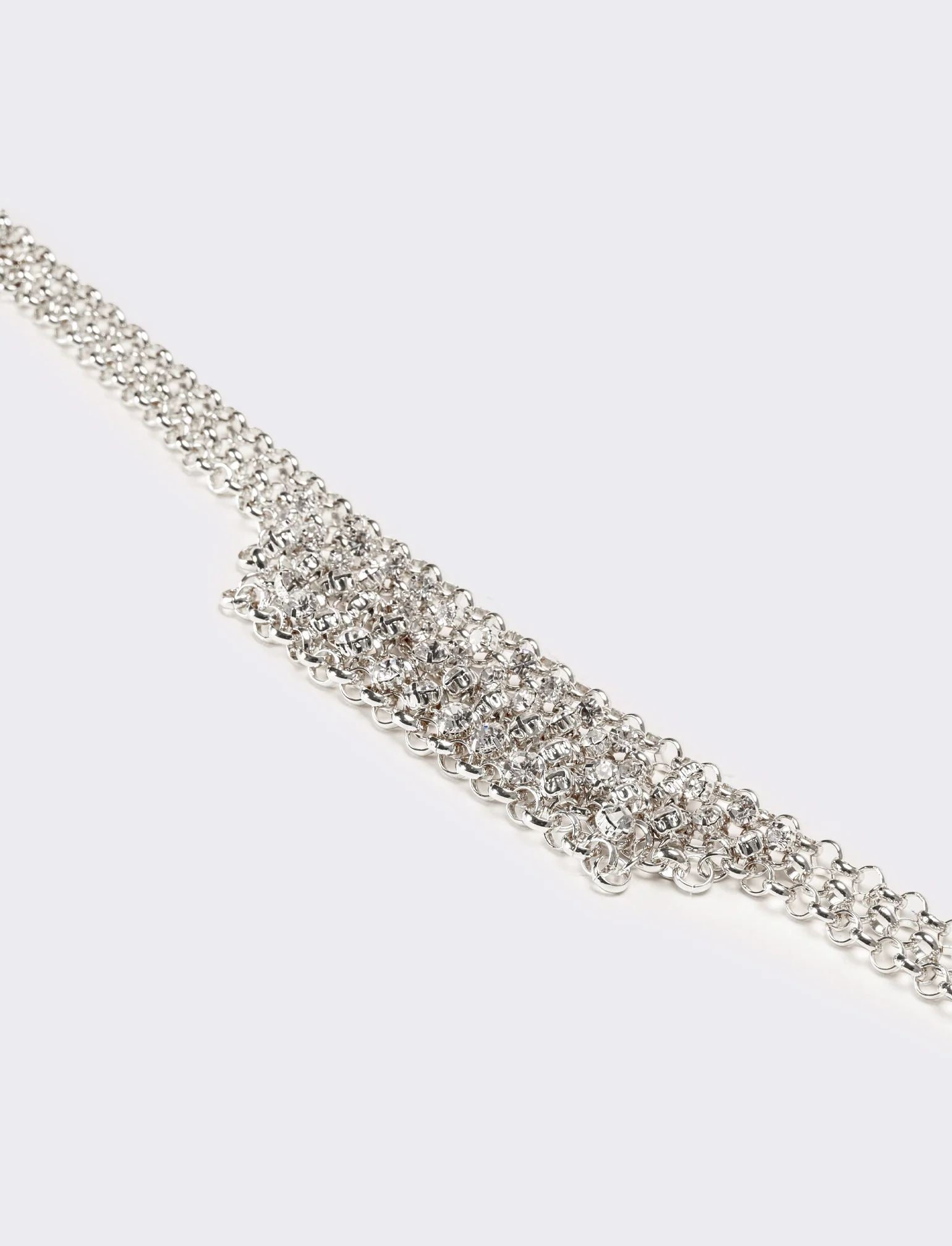 Collana donna con strass e maglia metallica - Argento - Image 2