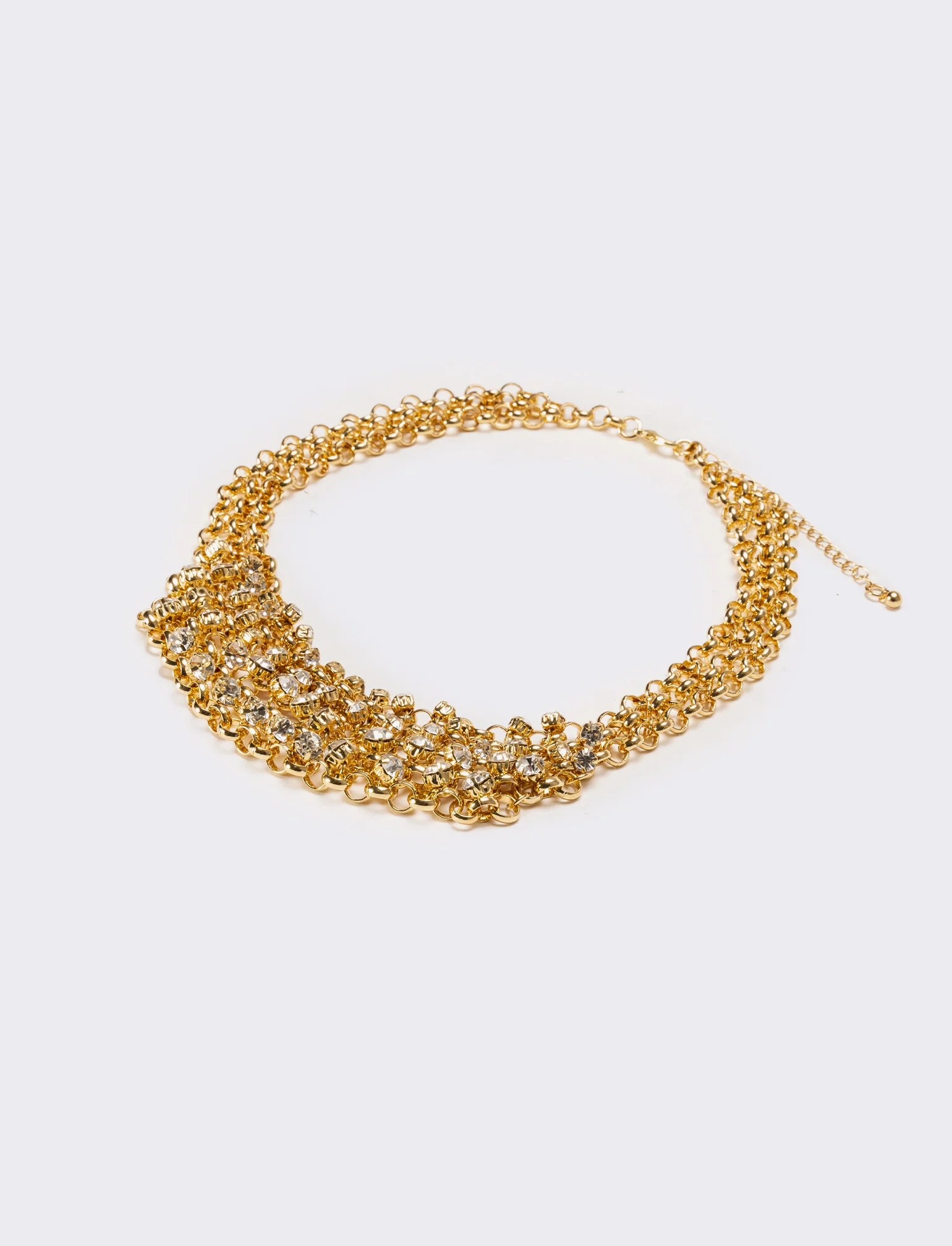 Collana donna con strass e maglia metallica - Oro - Image 3