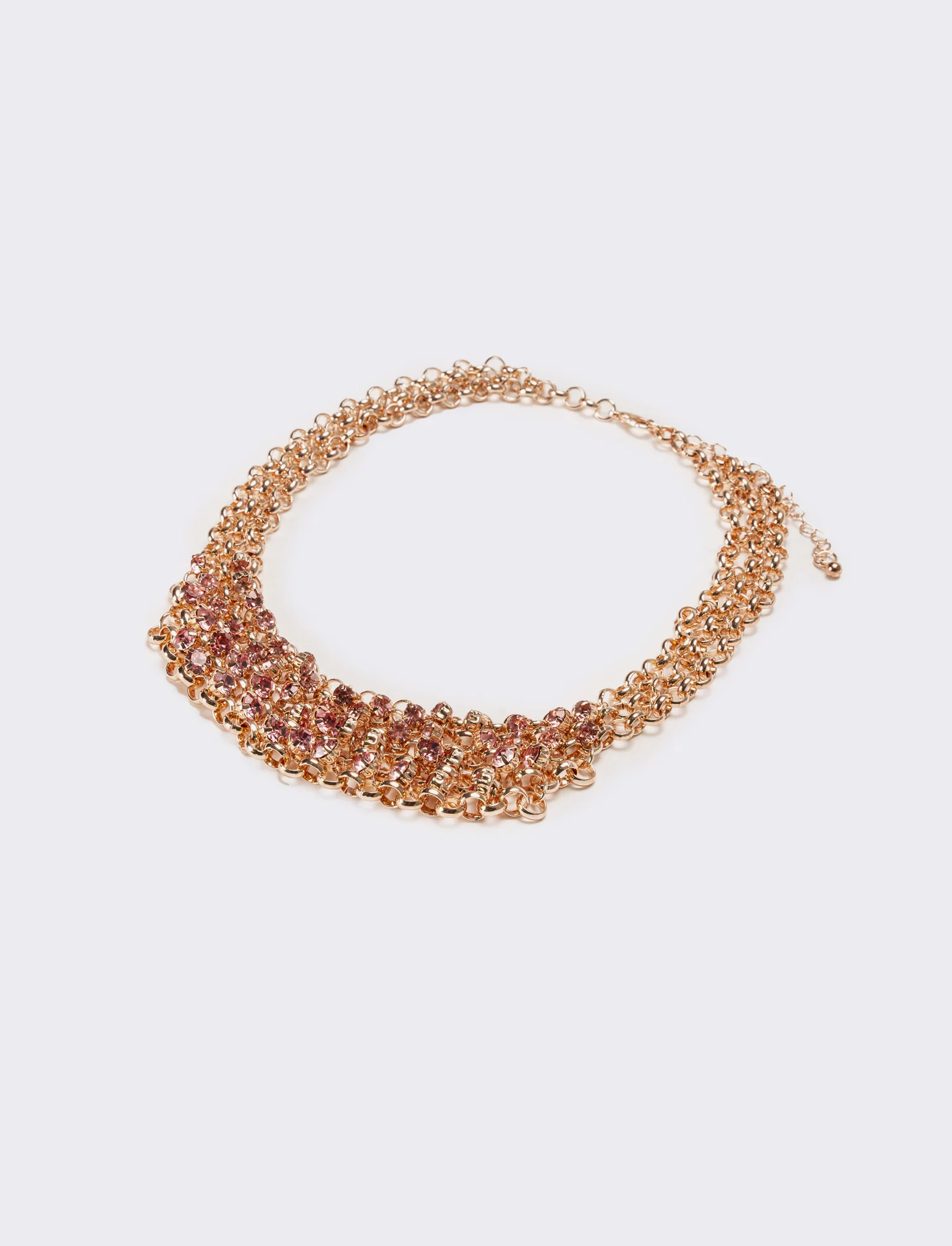 Collana donna con strass e maglia metallica - Rosa - Image 2