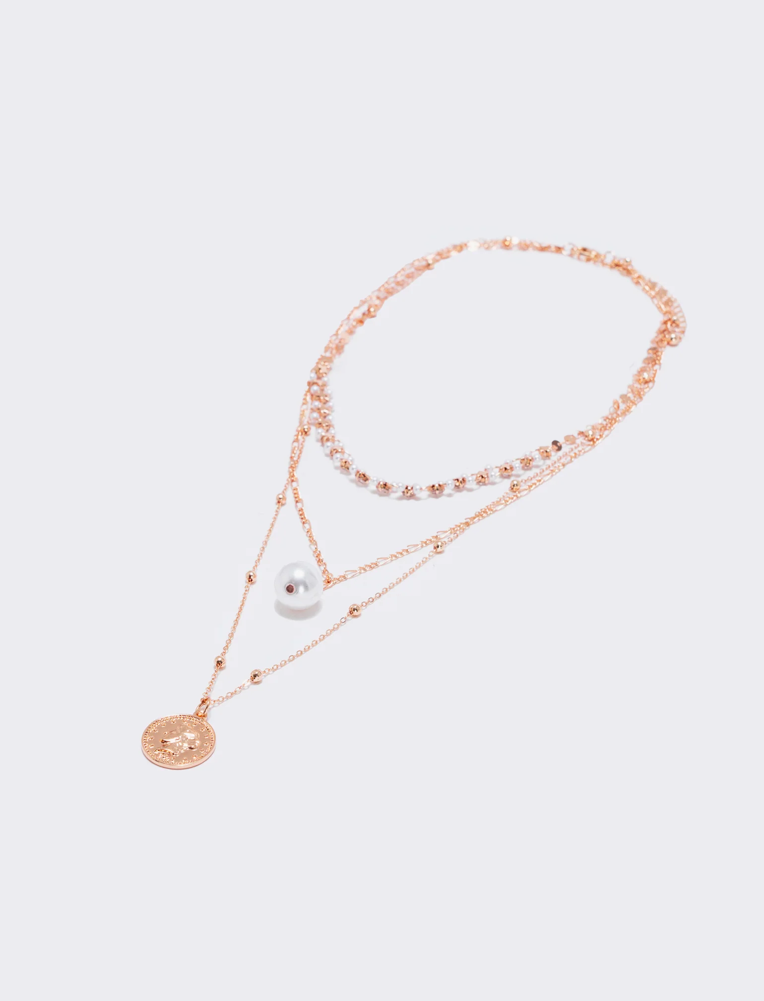 Collana tre fili con perla e monetina - Oro rosa - Image 2