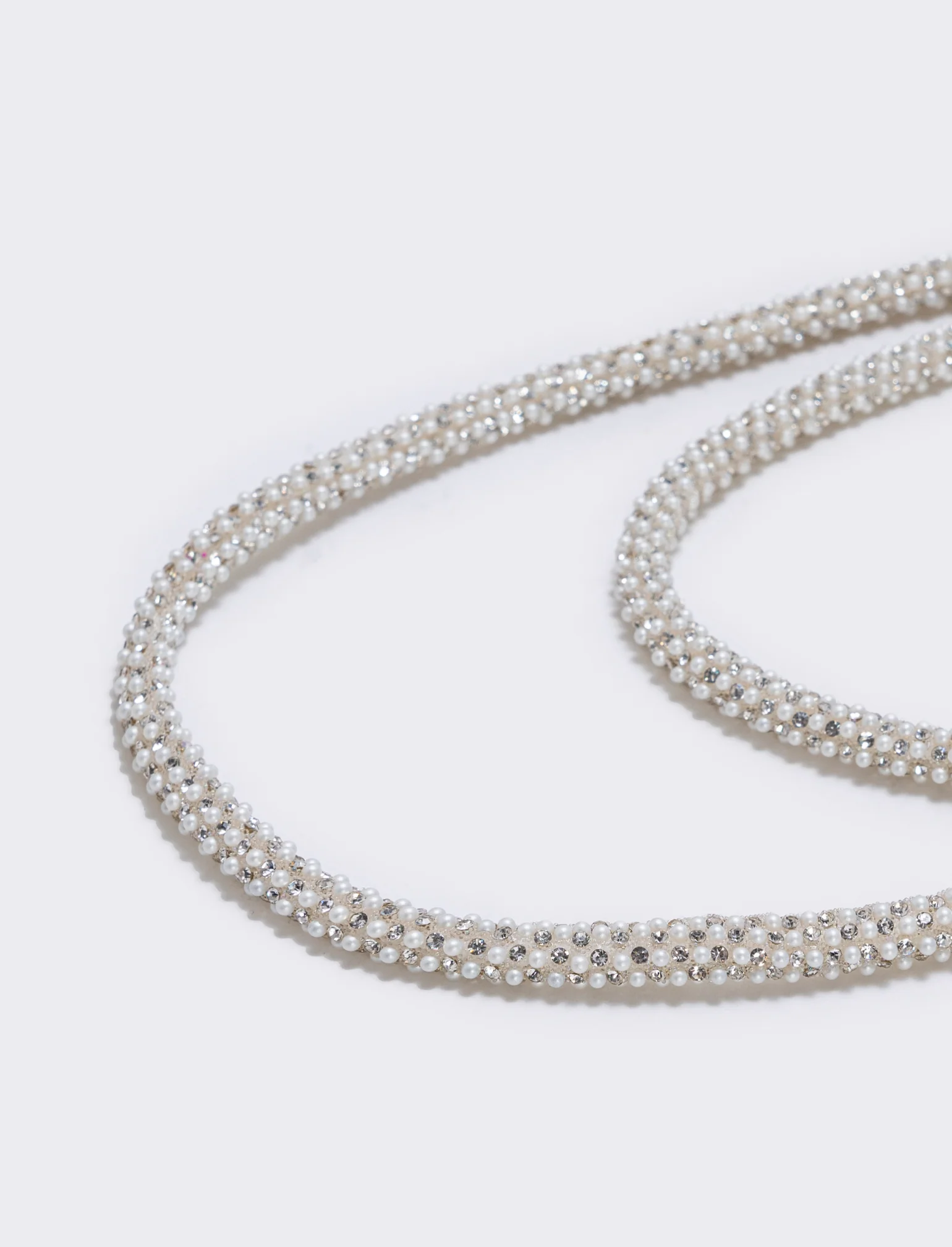 Collana tubolare con perle e strass - Argento - Image 3