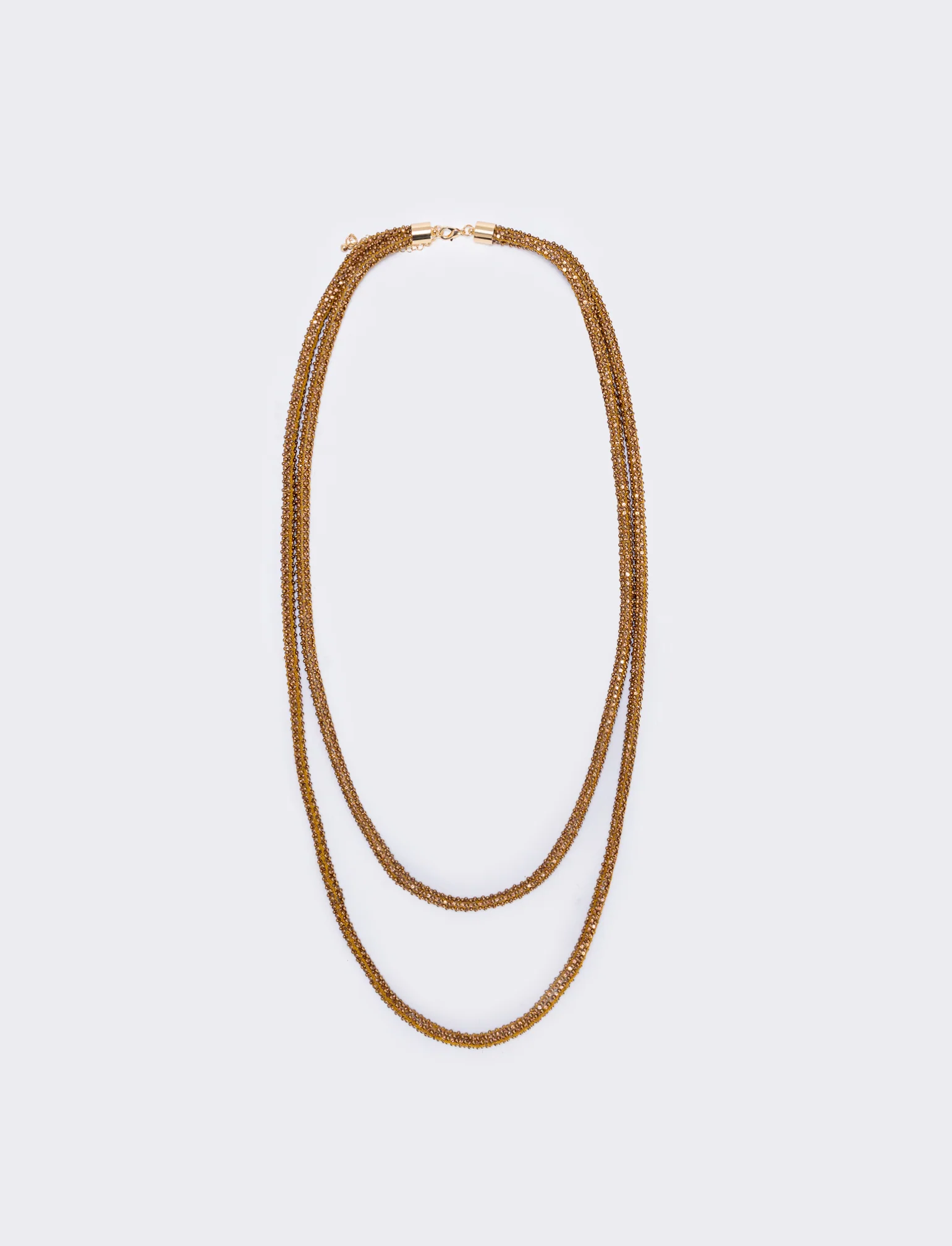 Collana tubolare con perle e strass - Marrone