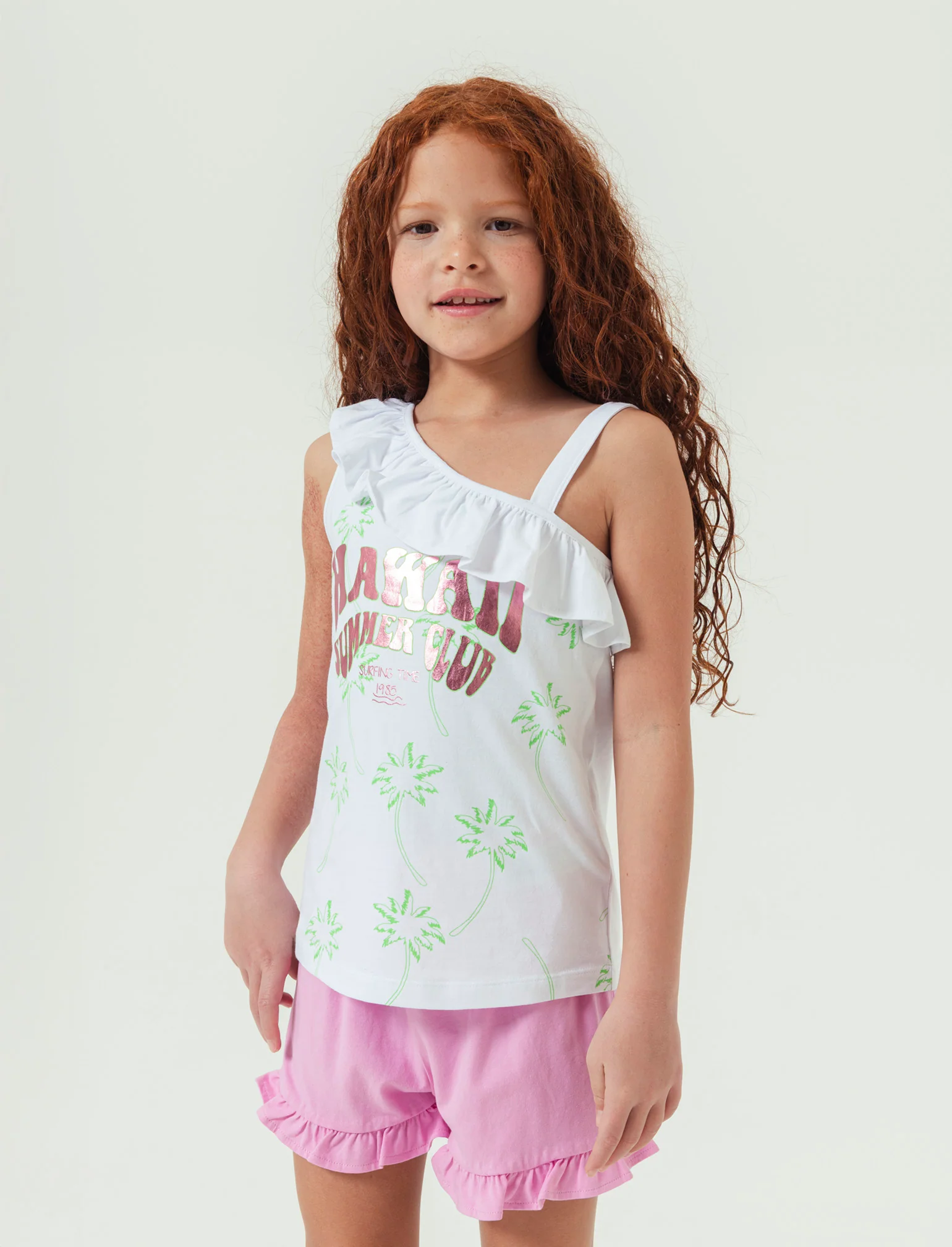 Completino in cotone elastico con frange da bambina - Rosa