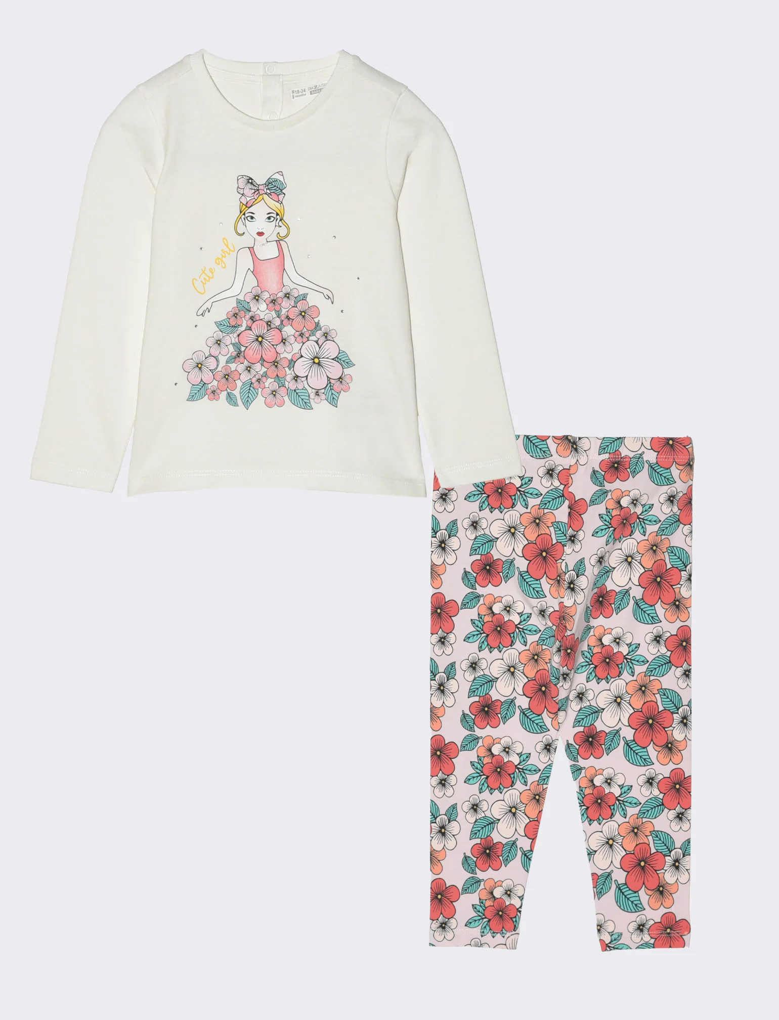 Completo 2 pezzi maglia e leggings da neonata - Bianco latte