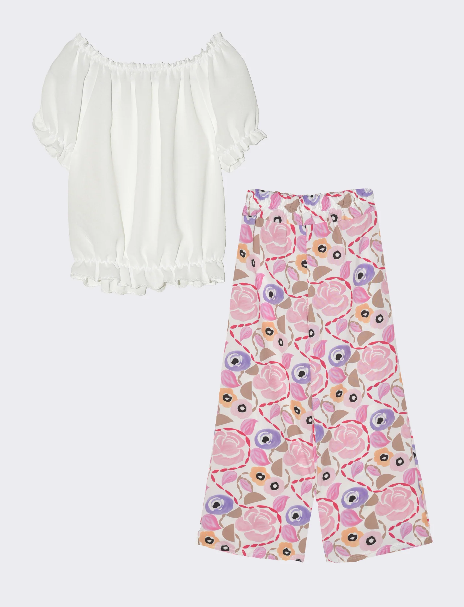 Completo da bambina con blusa e pantaloni fantasia. - Rosa - Image 2