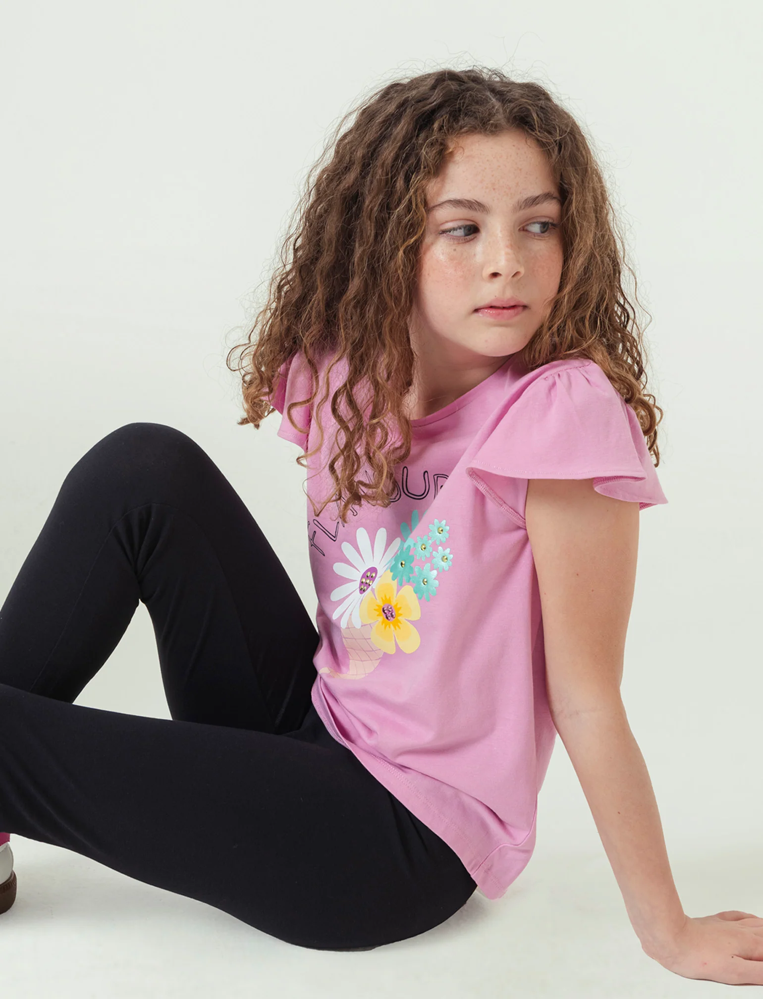 Completo t-shirt e leggings in cotone da bambina - Rosa