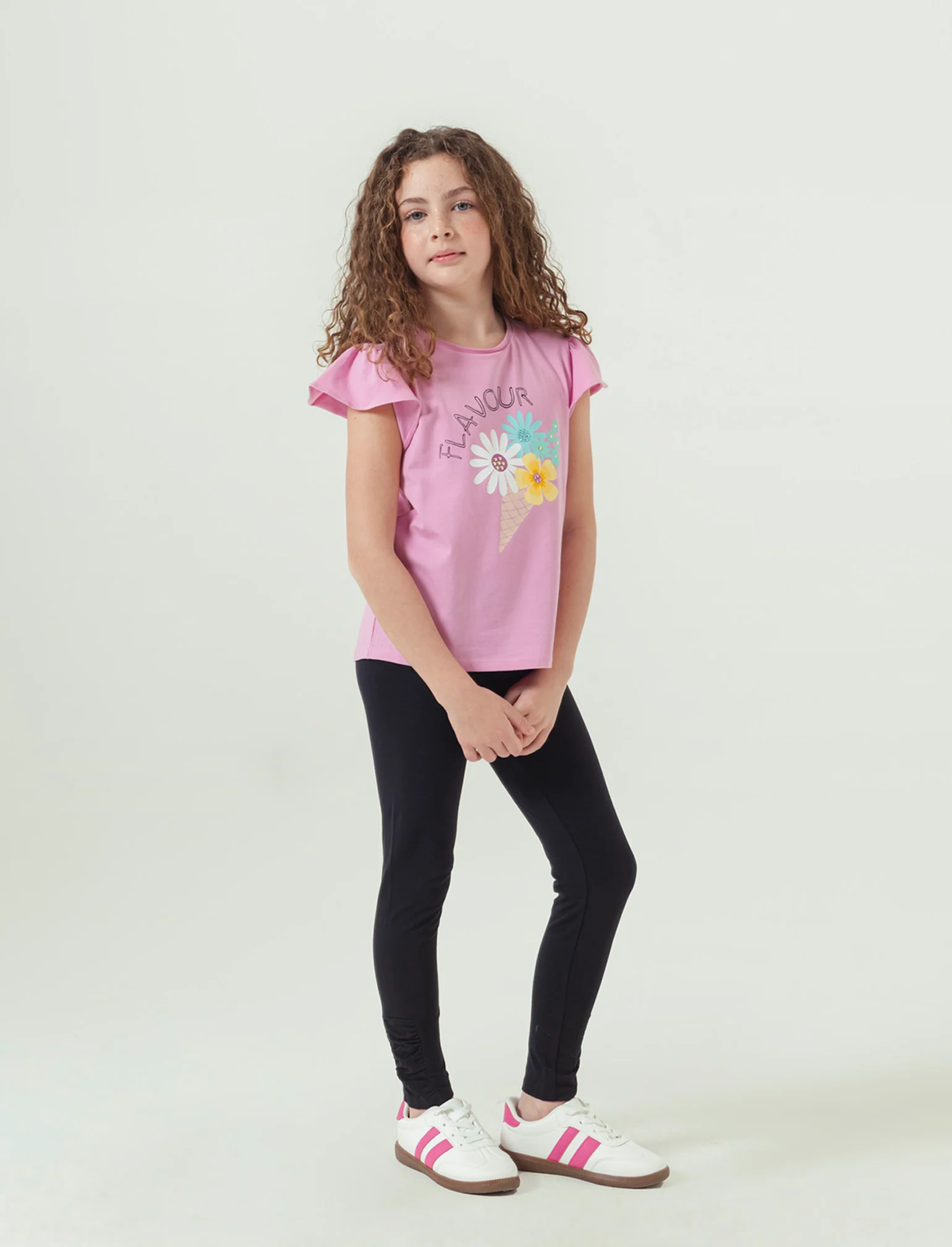Completo t-shirt e leggings in cotone da bambina - Rosa - Image 2