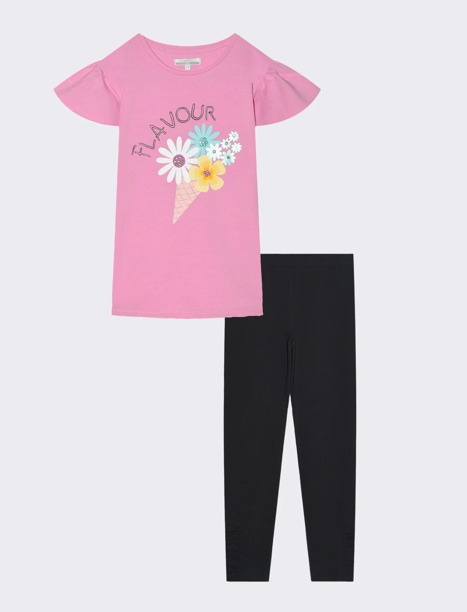 Completo t-shirt e leggings in cotone da bambina - Rosa - Image 3