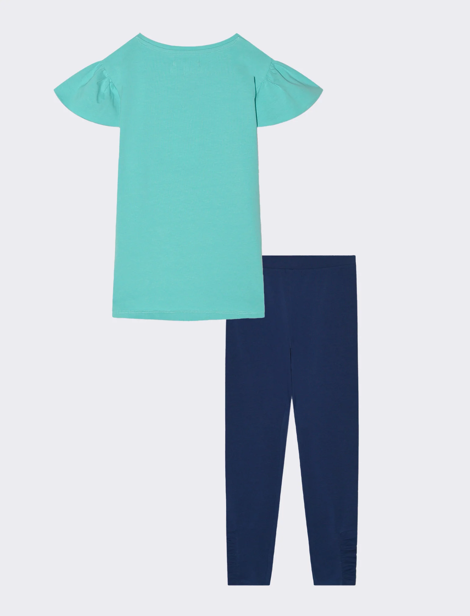 Completo t-shirt e leggings in cotone da bambina - Verde acqua - Image 2