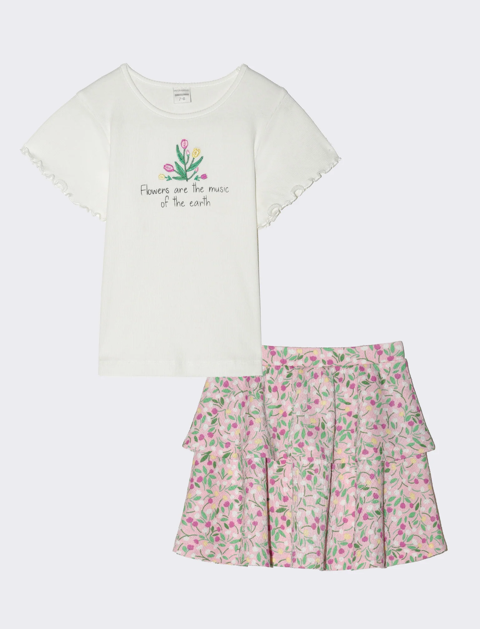 Completo top e gonnellina a balze da bambina - Bianco-rosa - Image 4