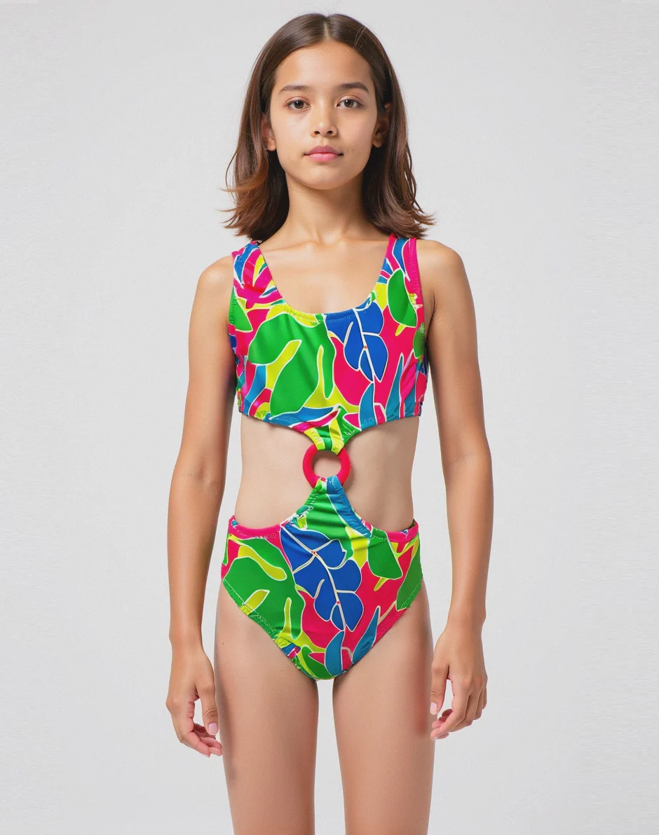 Costume intero con anello da bambina - Verde