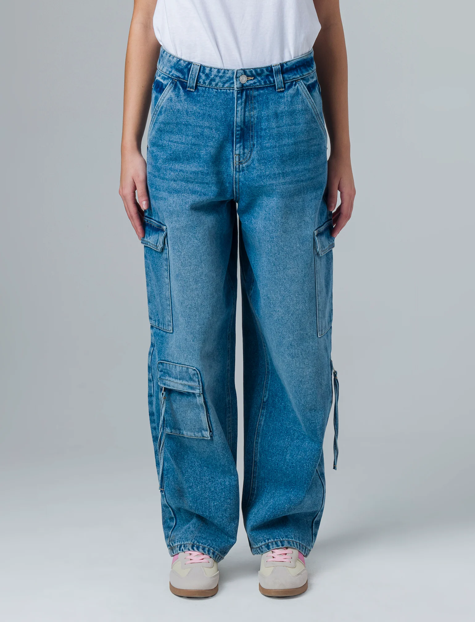 Denim cargo wide leg da donna - Denim