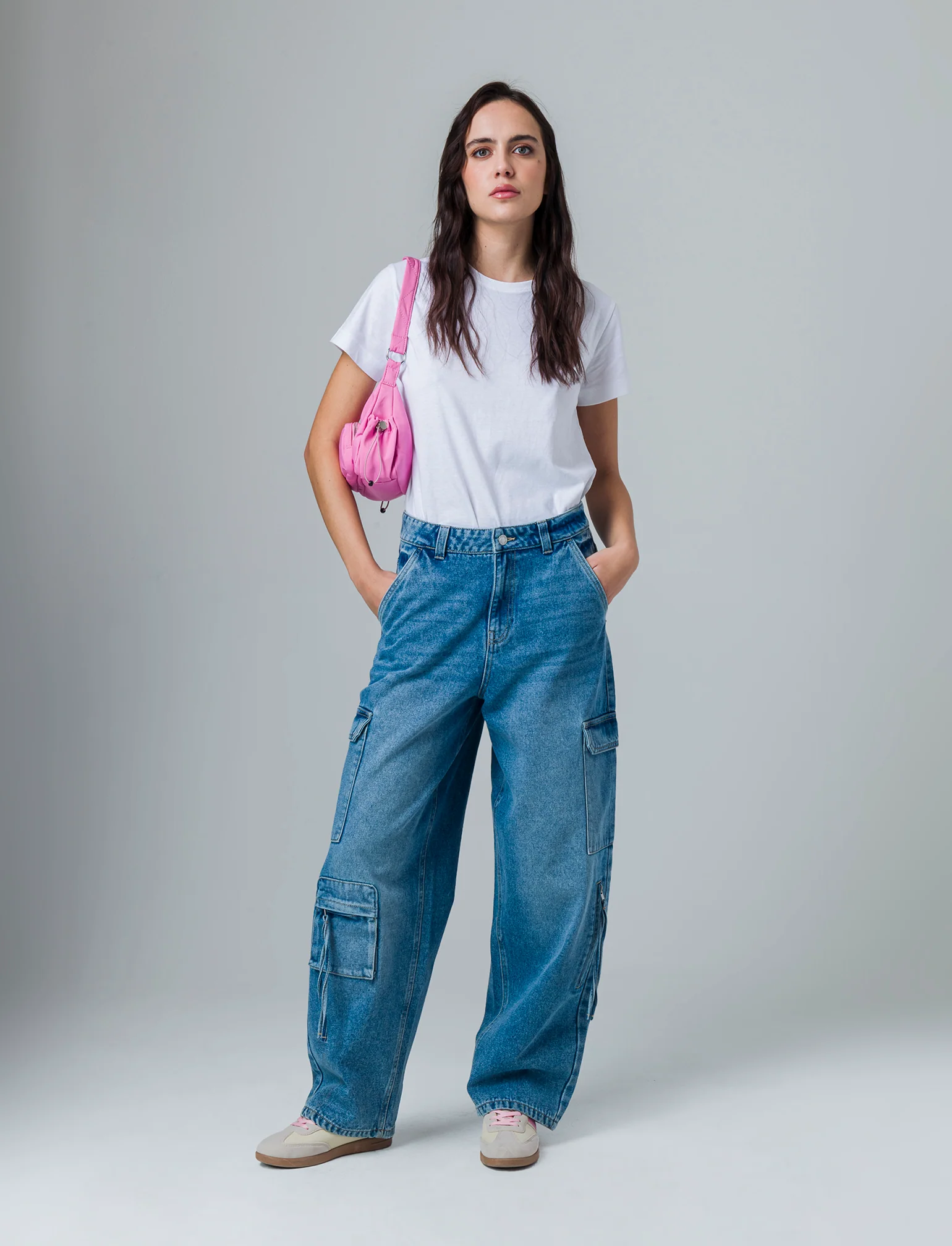 Denim cargo wide leg da donna - Denim - Image 3