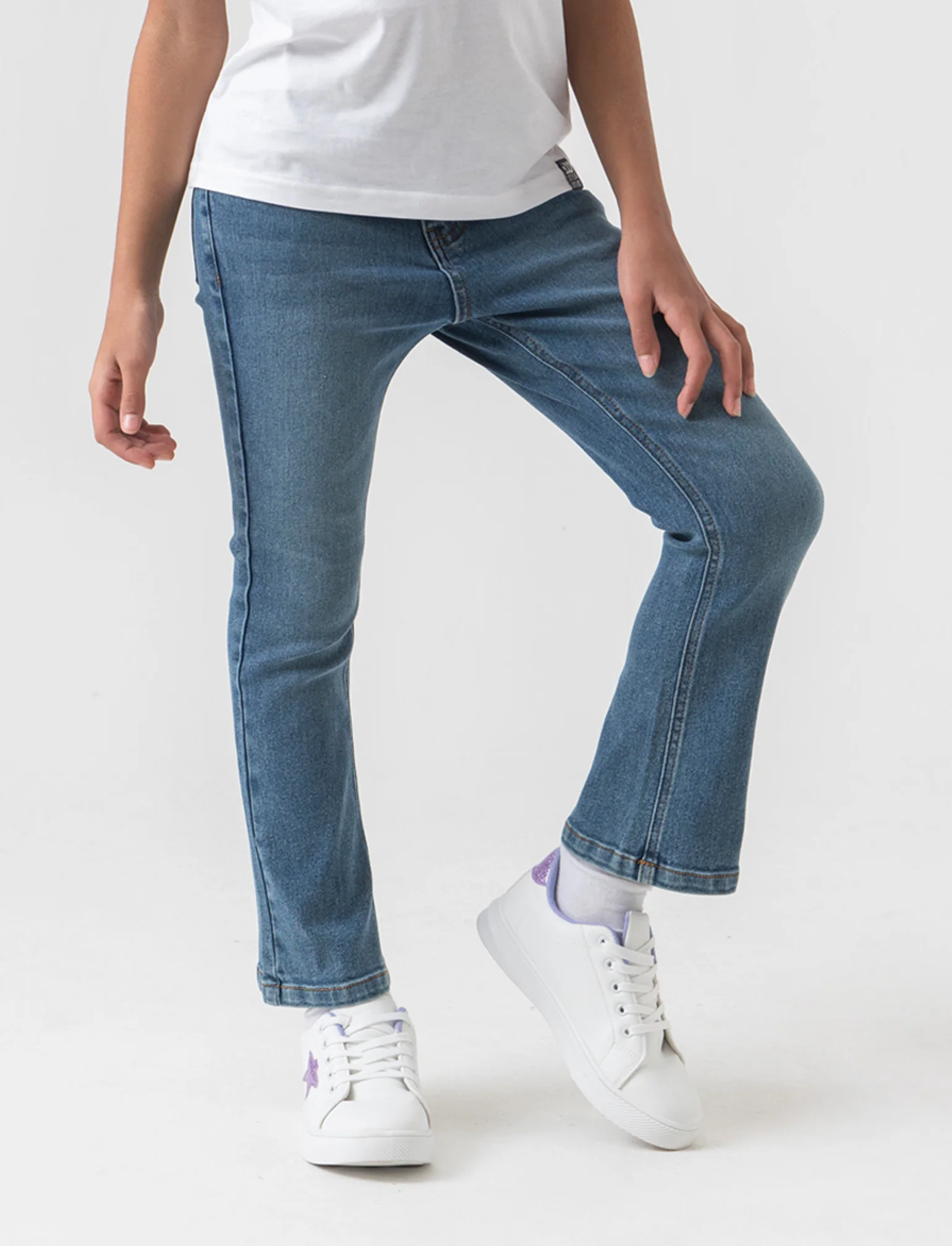 Denim elastico modello a zampa da bambina - Denim - Image 2