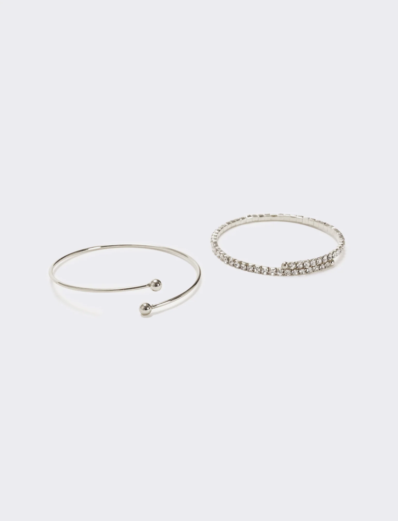 Due bracciali semirigidi con strass - Argento - Image 2