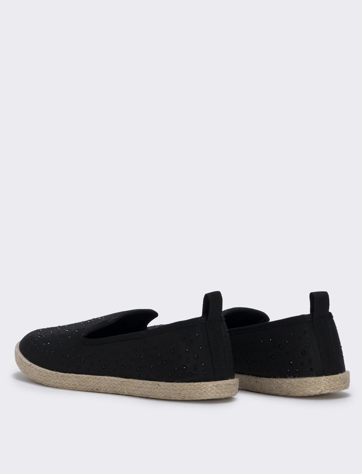 Espadrillas basse in tessuto nero con strass - Nero - Image 2