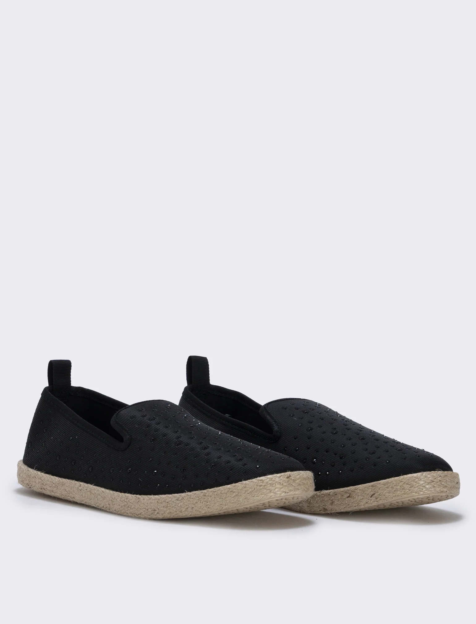 Espadrillas basse in tessuto nero con strass - Nero - Image 3