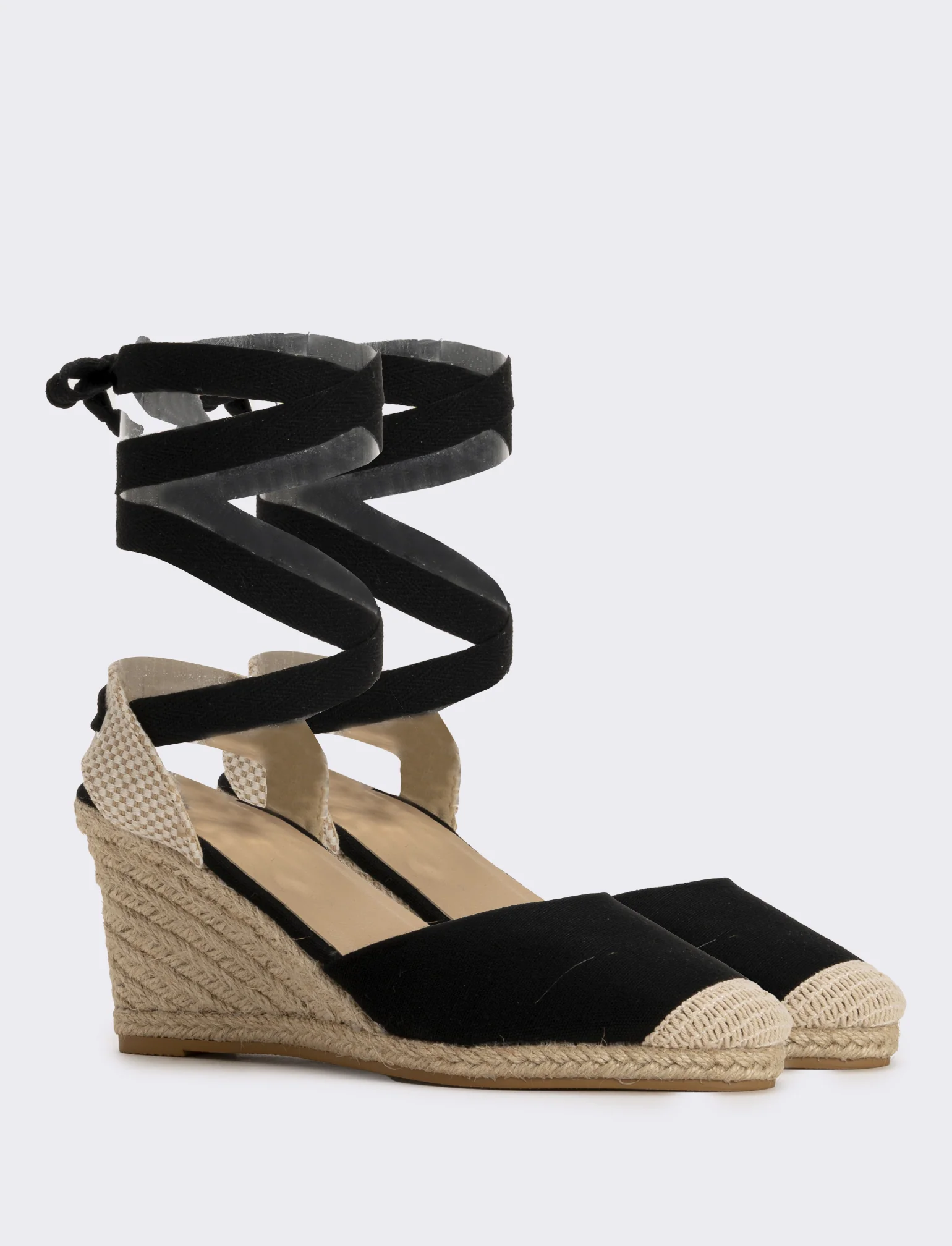 Espadrillas da in tessuto con zeppa - Nero - Image 3