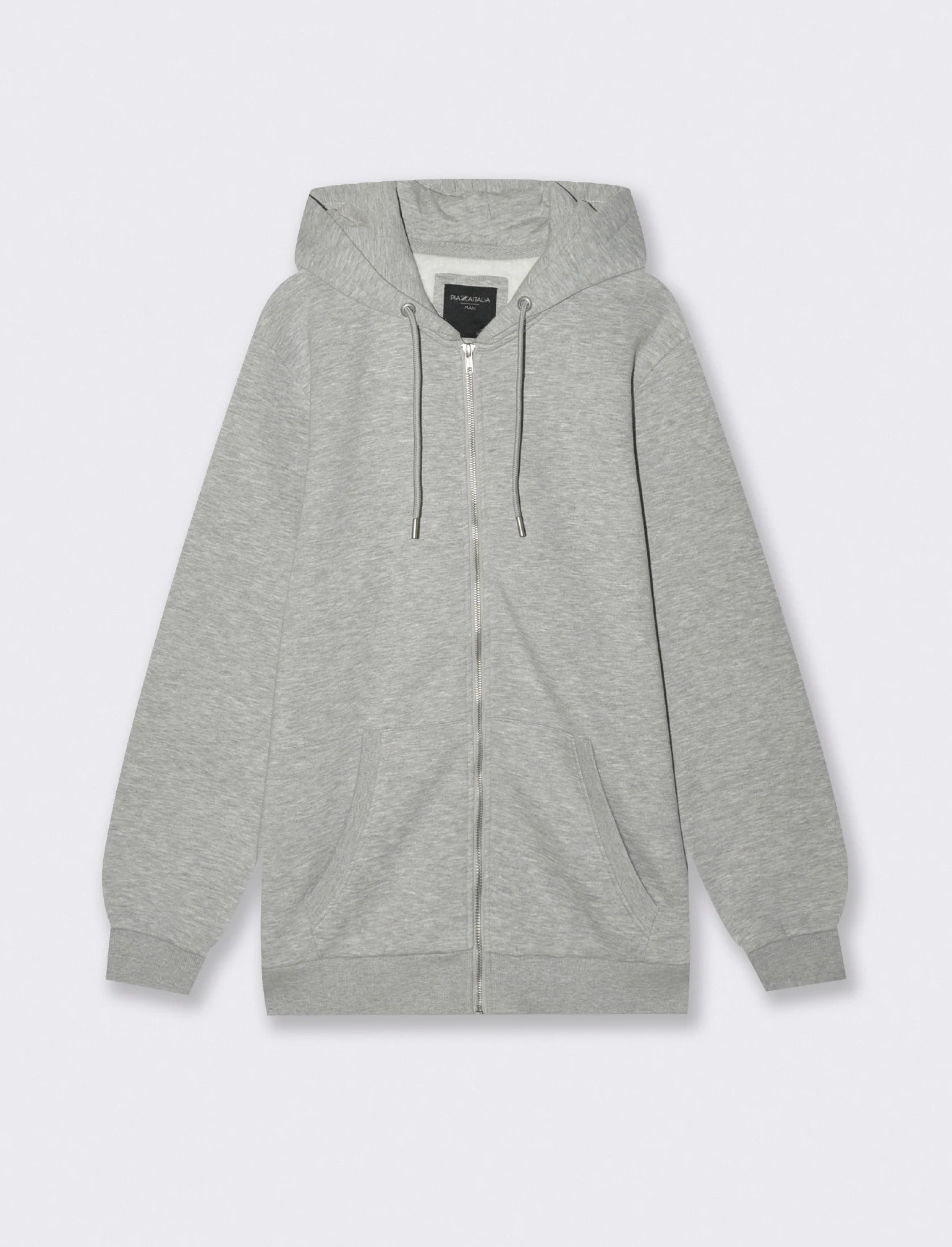 Felpa Basic con Cappuccio e Cerniera - Grigio mel.