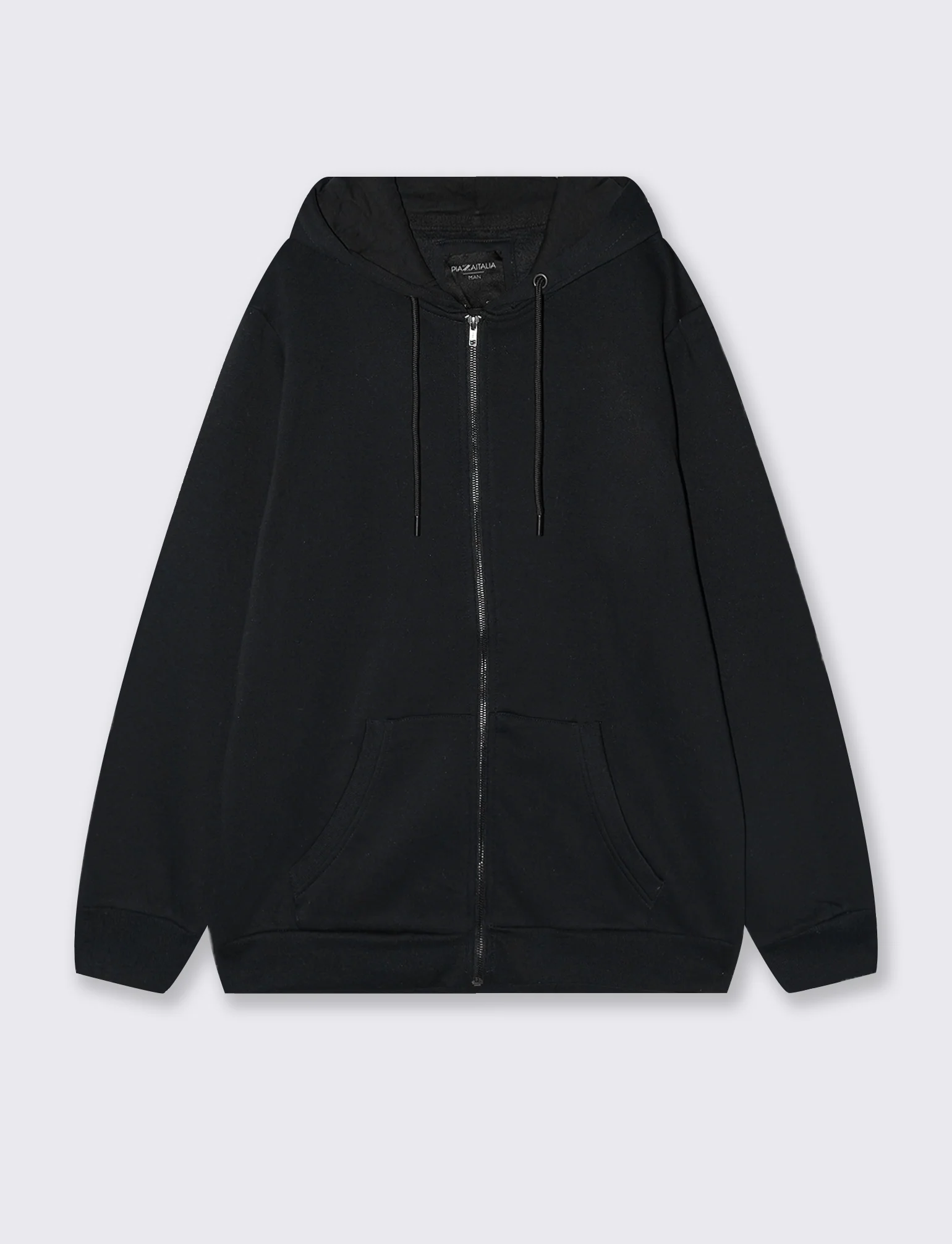 Felpa Basic con Cappuccio e Cerniera - Nero