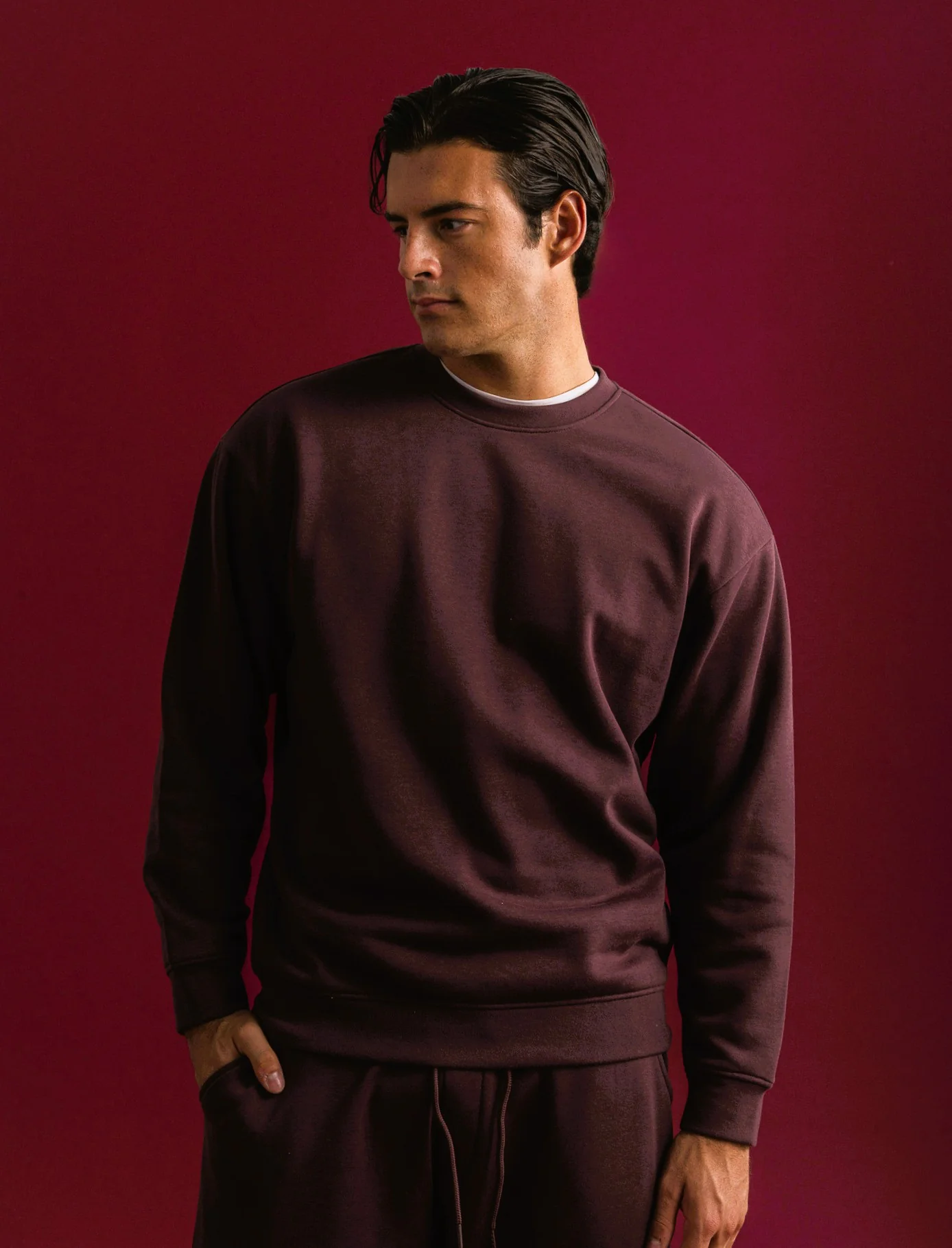 FELPA BASIC GIROCOLLO RELAXED FIT - Bordeaux - Image 2